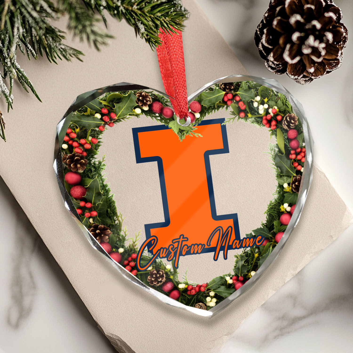 Sportswearmerch Illinois Fighting Illini NCAA x Christmas Glass Ornament Gift For Fans