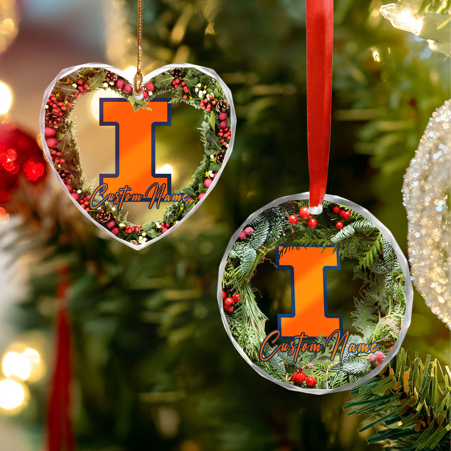 Sportswearmerch Illinois Fighting Illini NCAA x Christmas Glass Ornament Gift For Fans