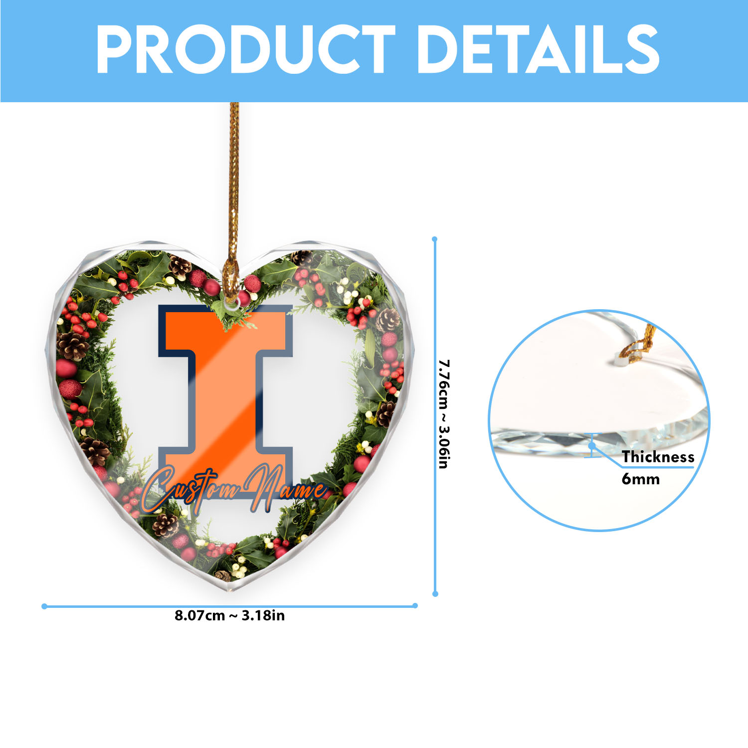 Sportswearmerch Illinois Fighting Illini NCAA x Christmas Glass Ornament Gift For Fans