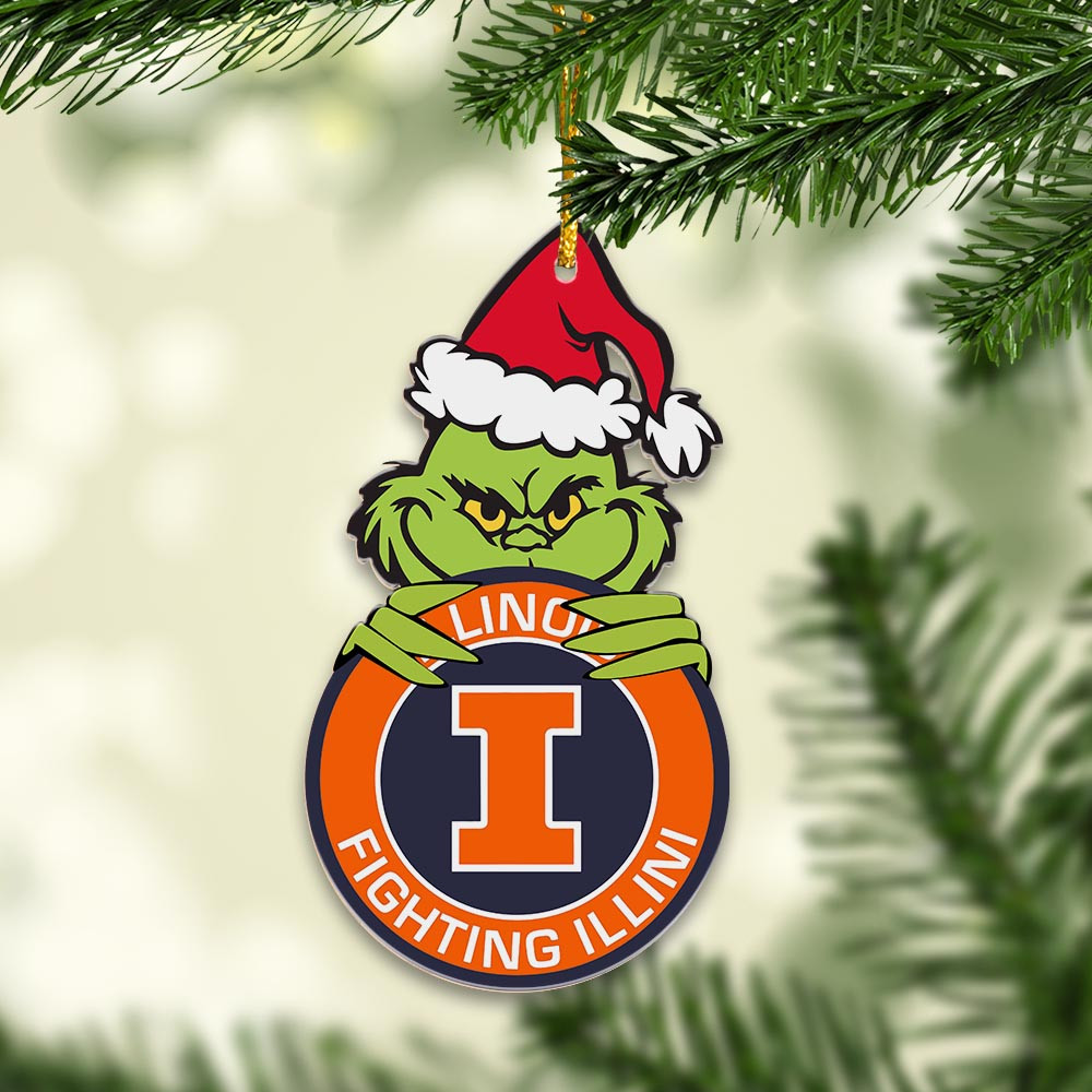 Sportswearmerch Illinois Fighting Illini NCAA x Grinch Christmas Acrylic Ornament For Fans