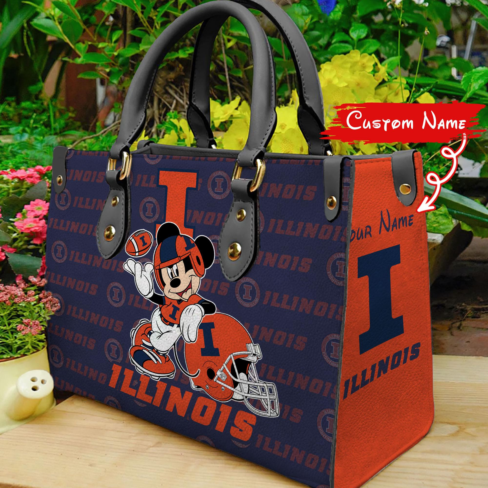 Sportswearmerch Illinois Fighting Illini NCAA x Mickey Women Leather Handbag For Fan