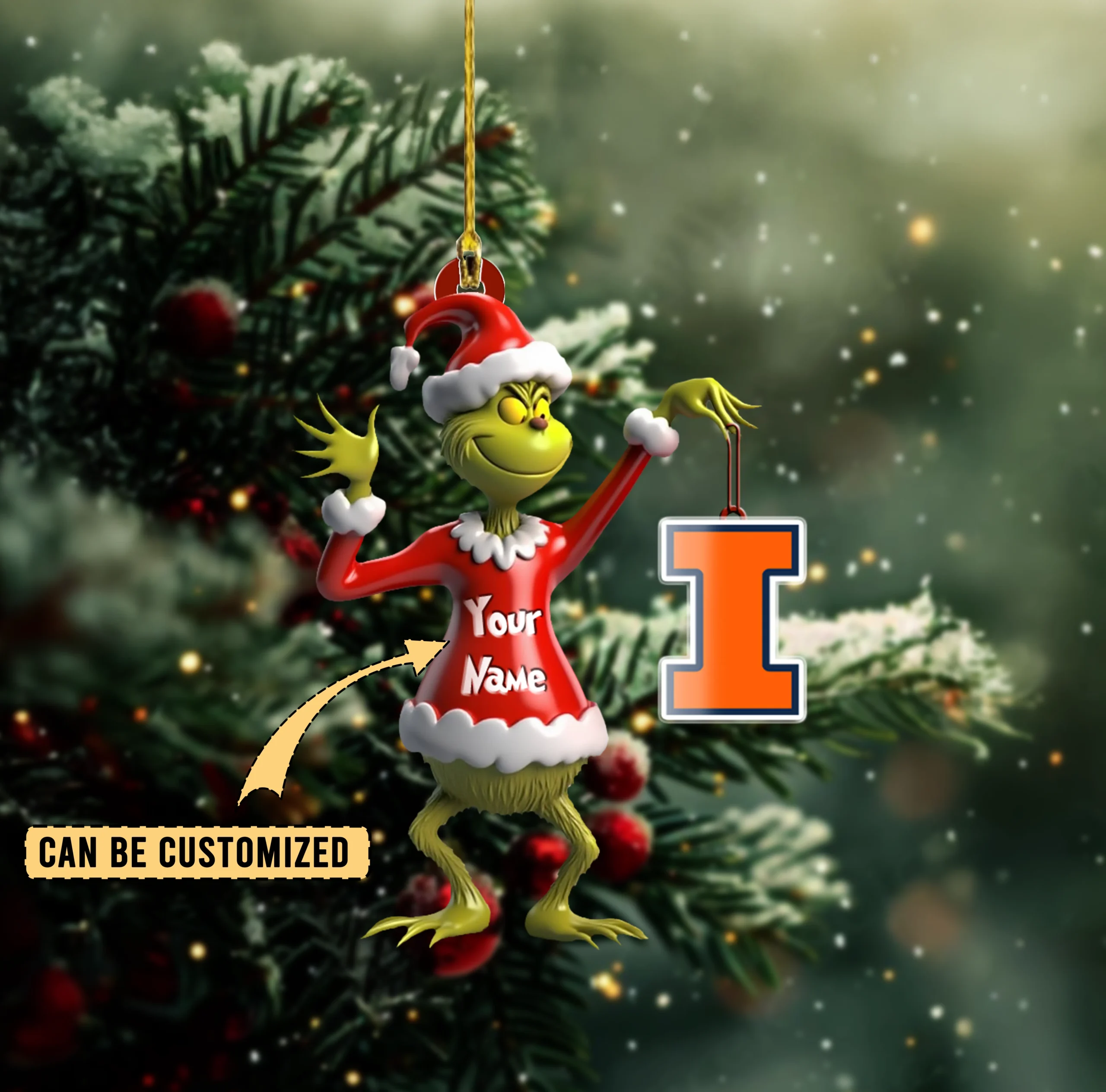 Sportswearmerch Illinois Fighting Illini NCAA x The Grinch Acrylic Ornament Gift For Fans