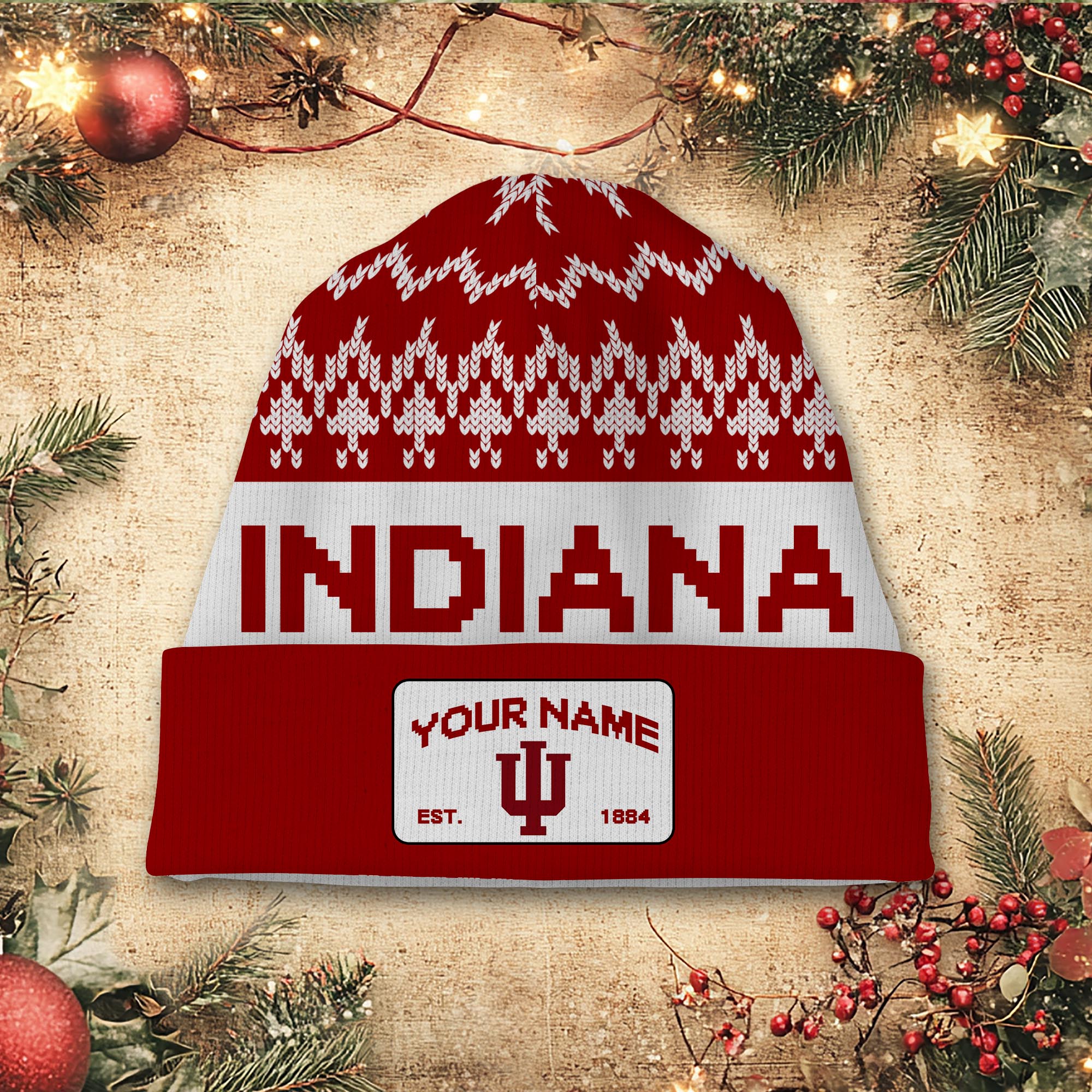 Sportswearmerch Indiana Hoosiers NCAA Christmas Beanie Hat For Fan