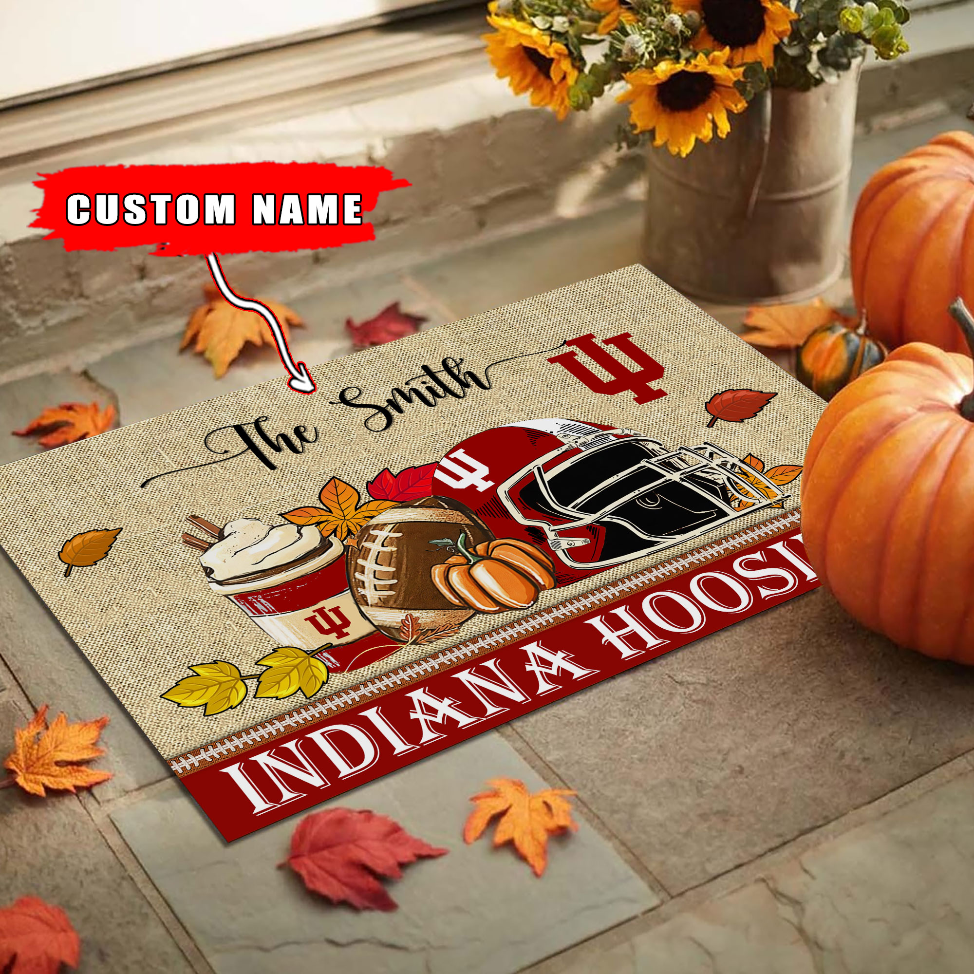Sportswearmerch Indiana Hoosiers NCAA Fall Football Custom Doormat For Fan