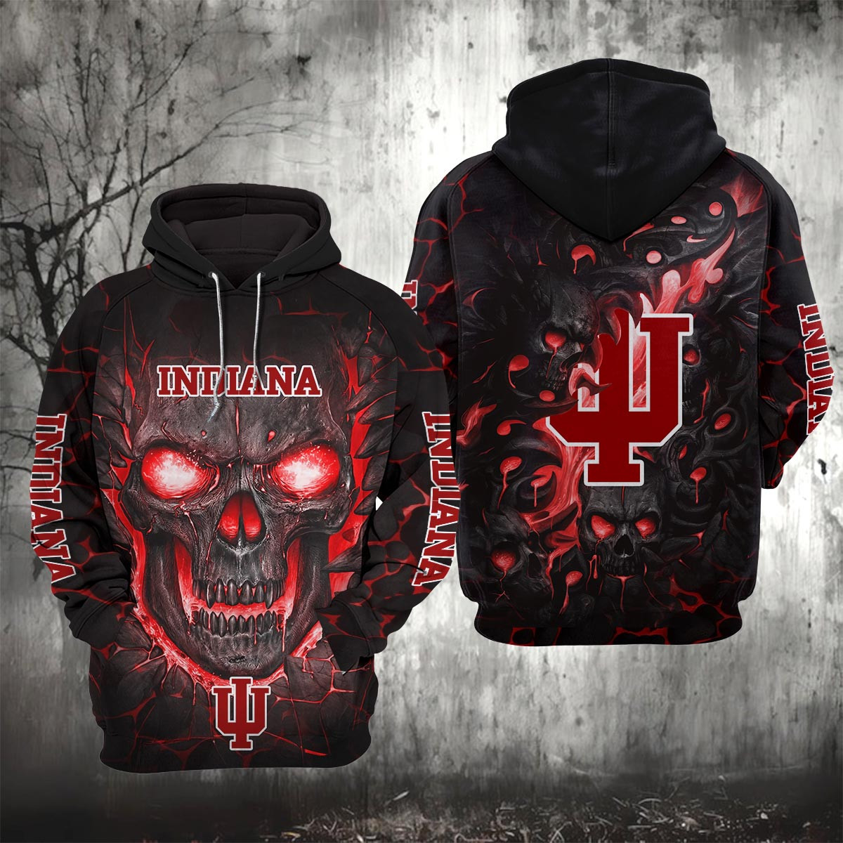 Sportswearmerch Indiana Hoosiers NCAA Lava Skull Hoodie For Fan
