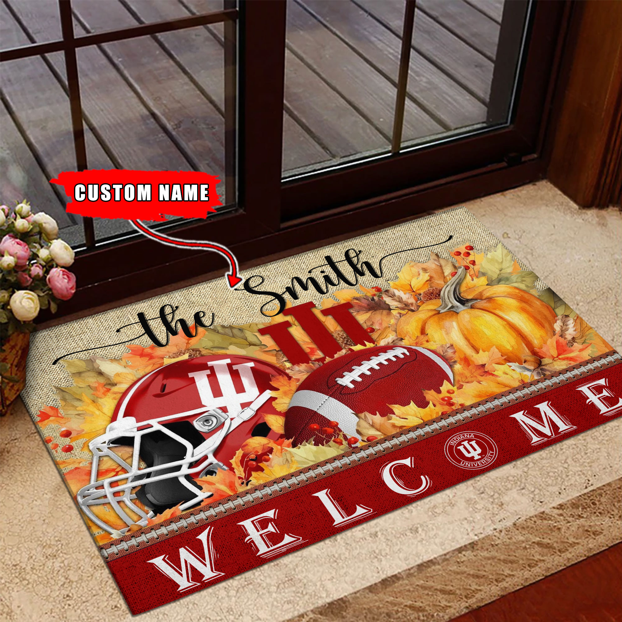 Sportswearmerch Indiana Hoosiers NCAA Welcome Fall Football Doormat For Fan