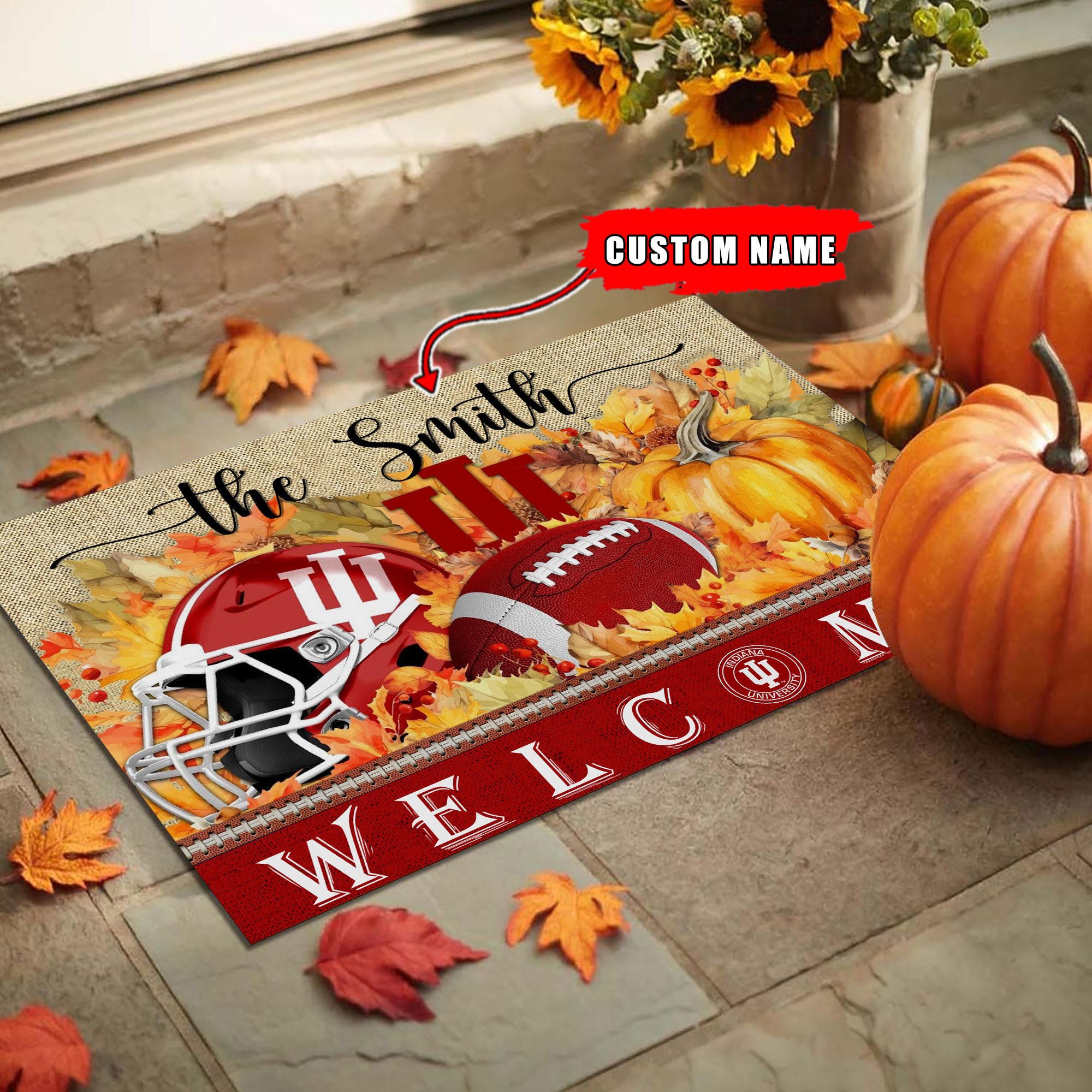 Sportswearmerch Indiana Hoosiers NCAA Welcome Fall Football Doormat For Fan