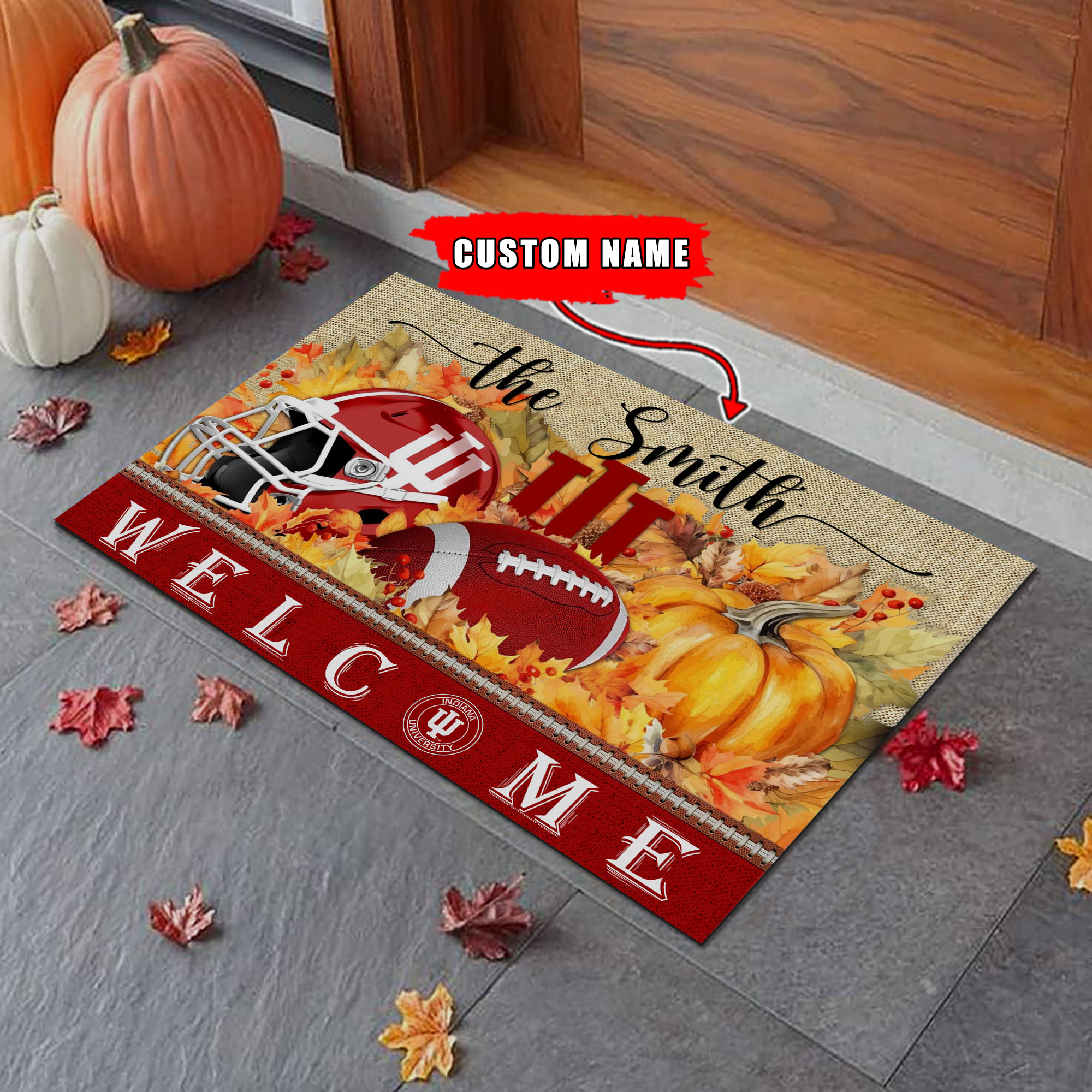 Sportswearmerch Indiana Hoosiers NCAA Welcome Fall Football Doormat For Fan