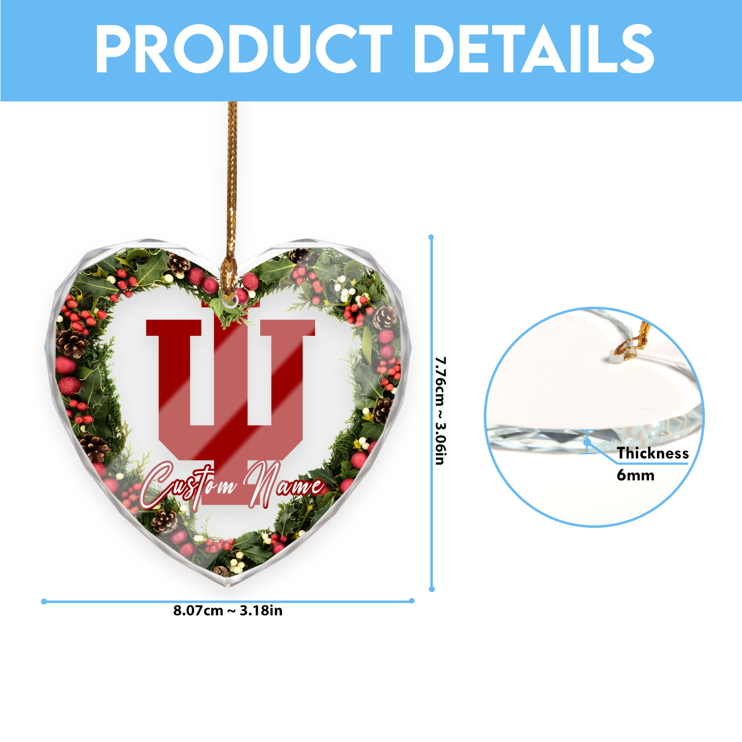 Sportswearmerch Indiana Hoosiers NCAA x Christmas Glass Ornament Gift For Fans