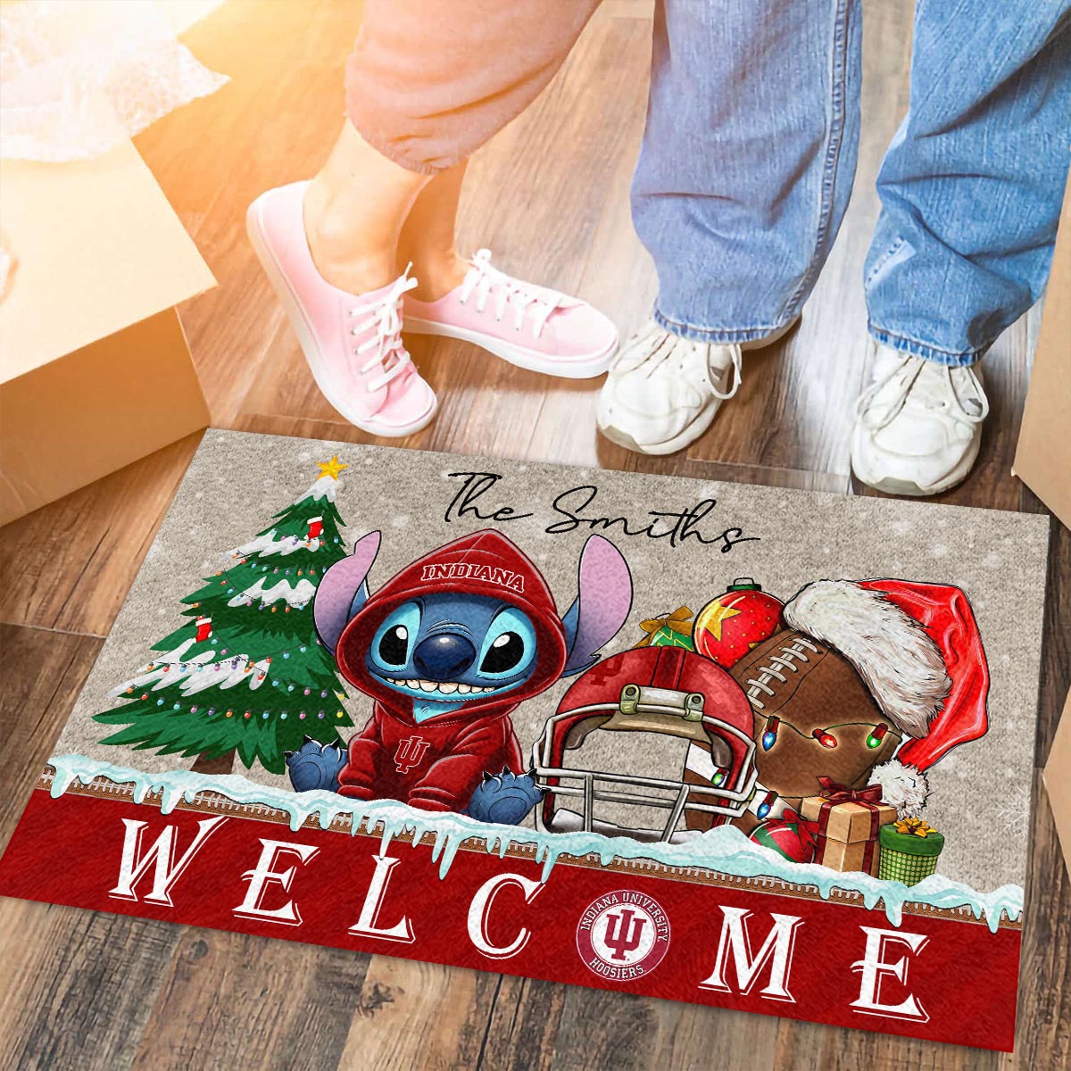 Sportswearmerch Indiana Hoosiers NCAA x Cute Stitch Christmas Doormat For Fan
