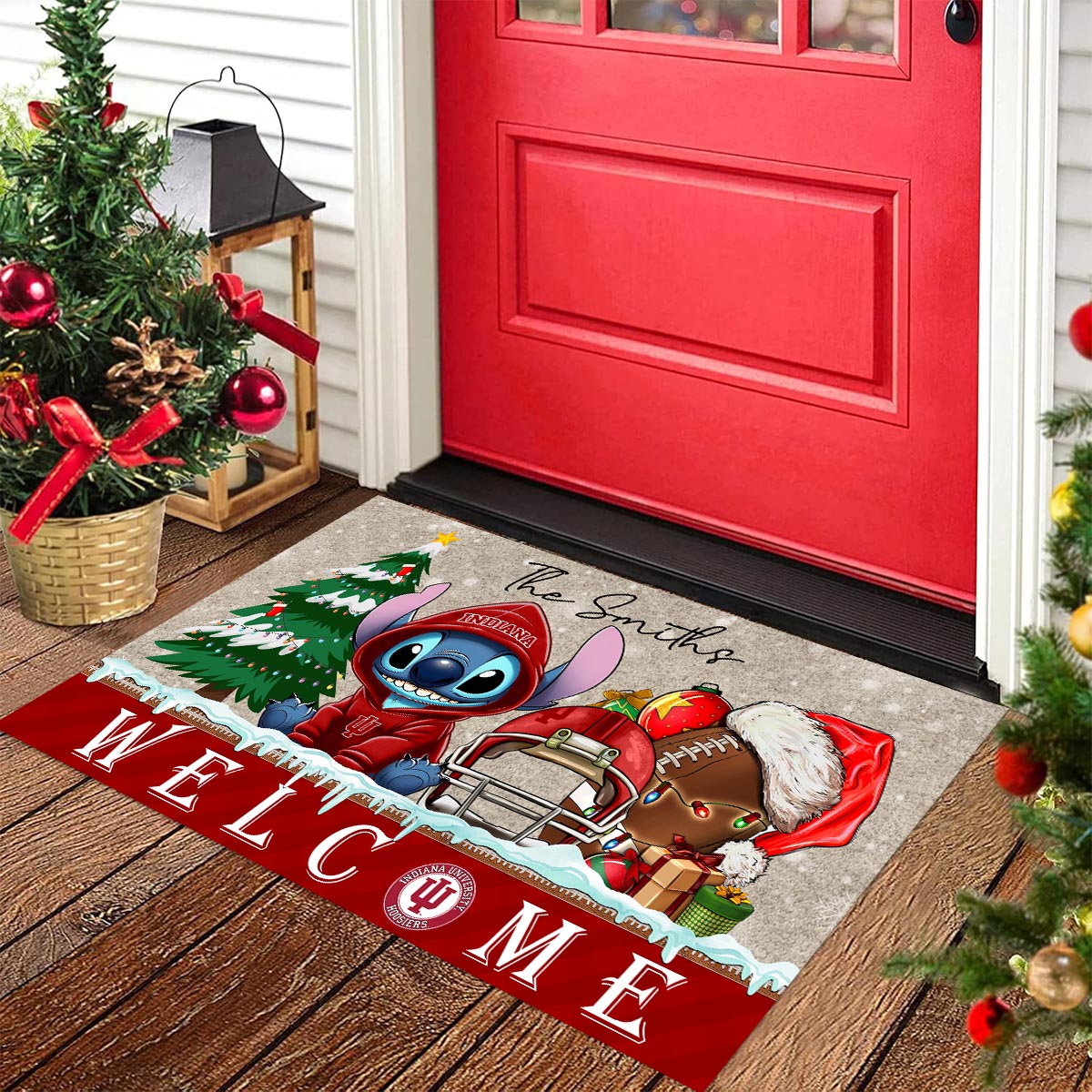Sportswearmerch Indiana Hoosiers NCAA x Cute Stitch Christmas Doormat For Fan