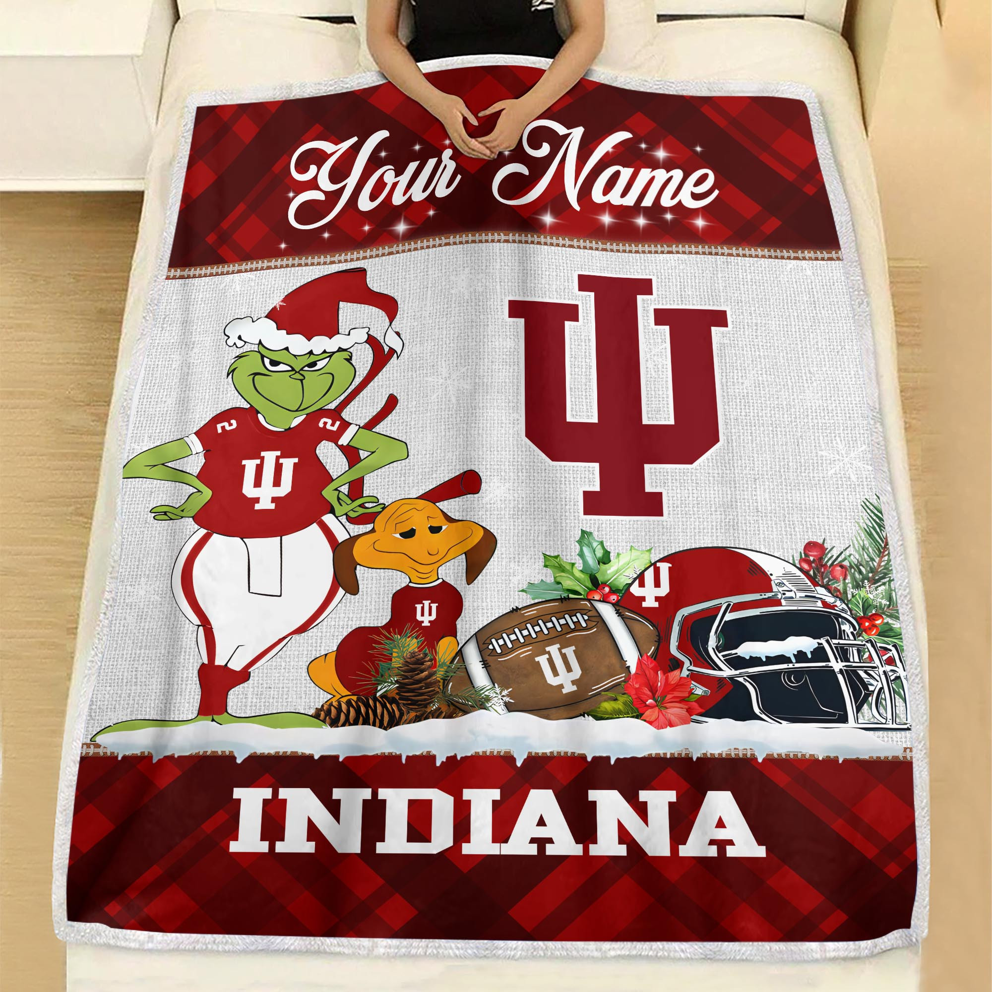Sportswearmerch Indiana Hoosiers NCAA x Grinch Christmas Fleece Blanket For Fan
