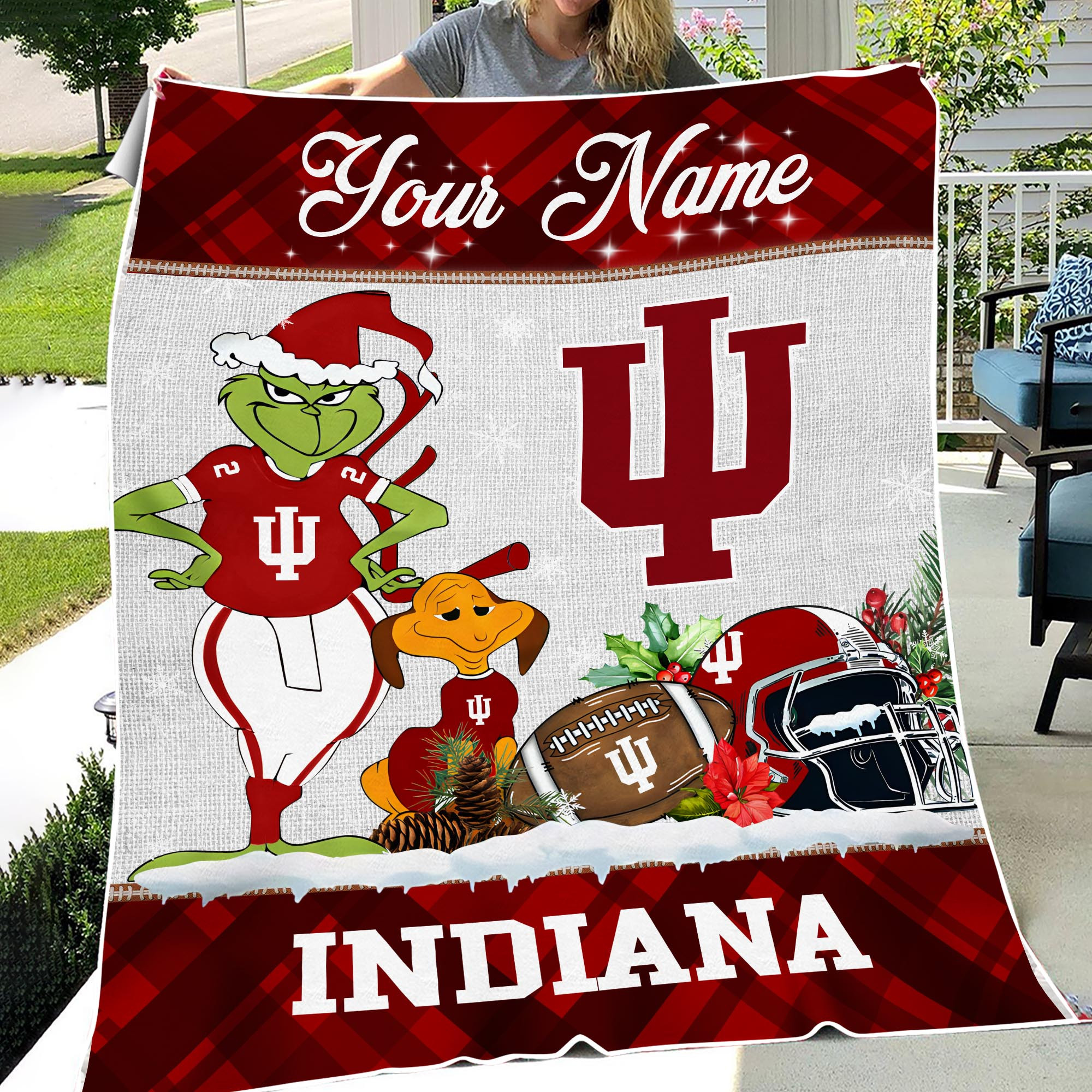 Sportswearmerch Indiana Hoosiers NCAA x Grinch Christmas Fleece Blanket For Fan
