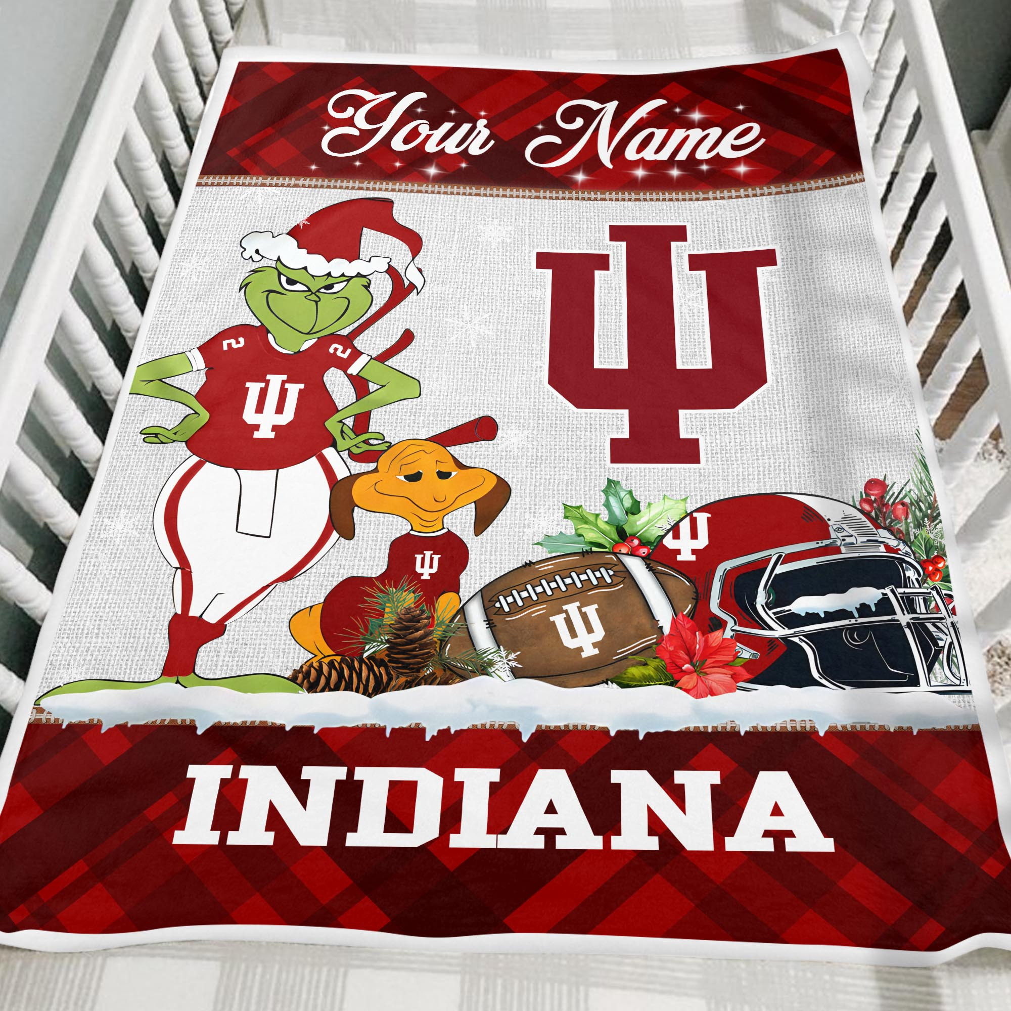 Sportswearmerch Indiana Hoosiers NCAA x Grinch Christmas Fleece Blanket For Fan