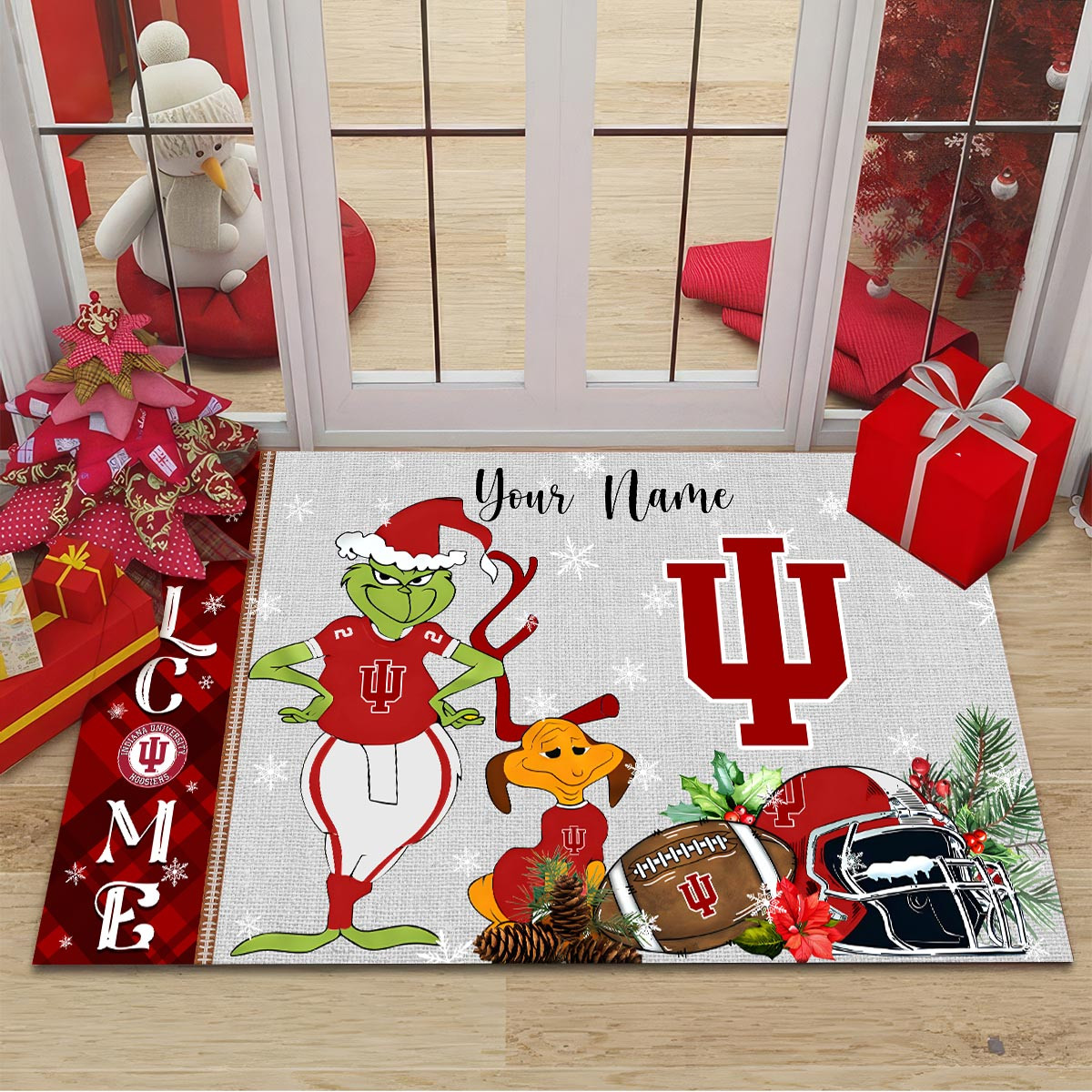 Sportswearmerch Indiana Hoosiers NCAA x Grinch Christmas Welcome Football Doormat For Fan
