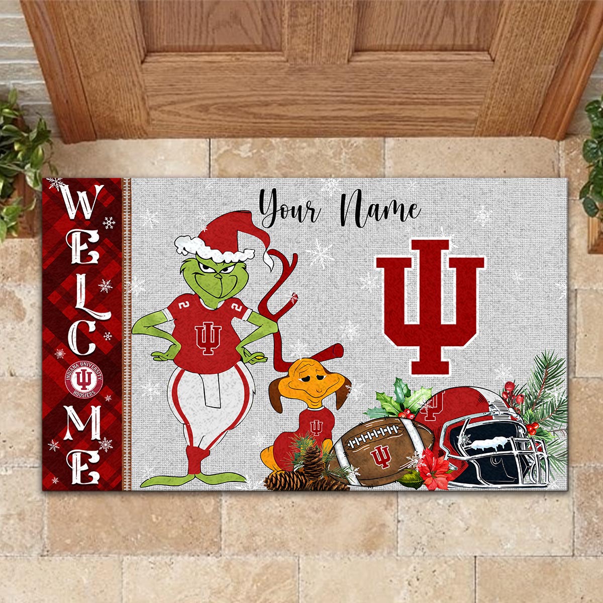 Sportswearmerch Indiana Hoosiers NCAA x Grinch Christmas Welcome Football Doormat For Fan