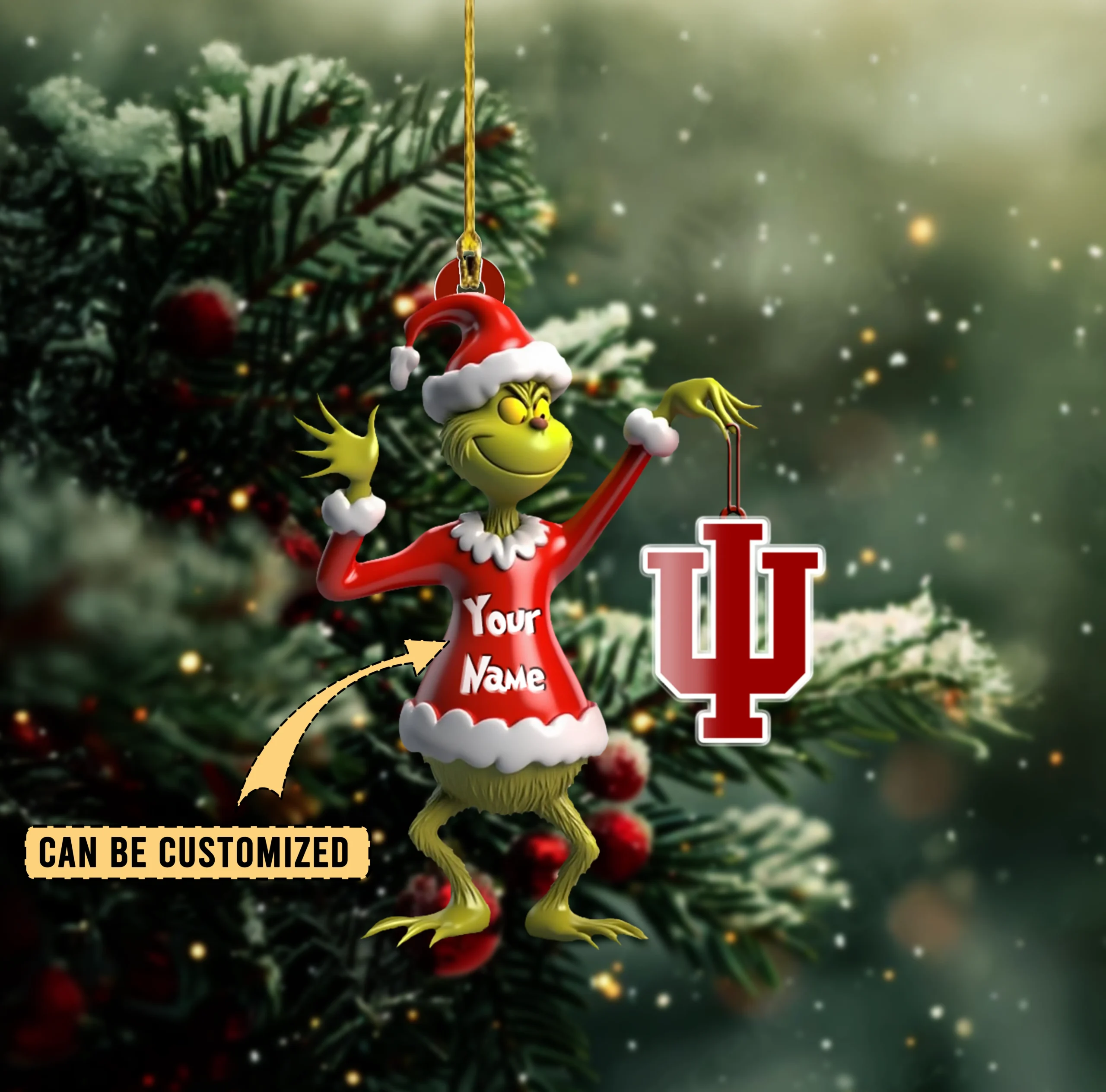 Sportswearmerch Indiana Hoosiers NCAA x The Grinch Acrylic Ornament Gift For Fans