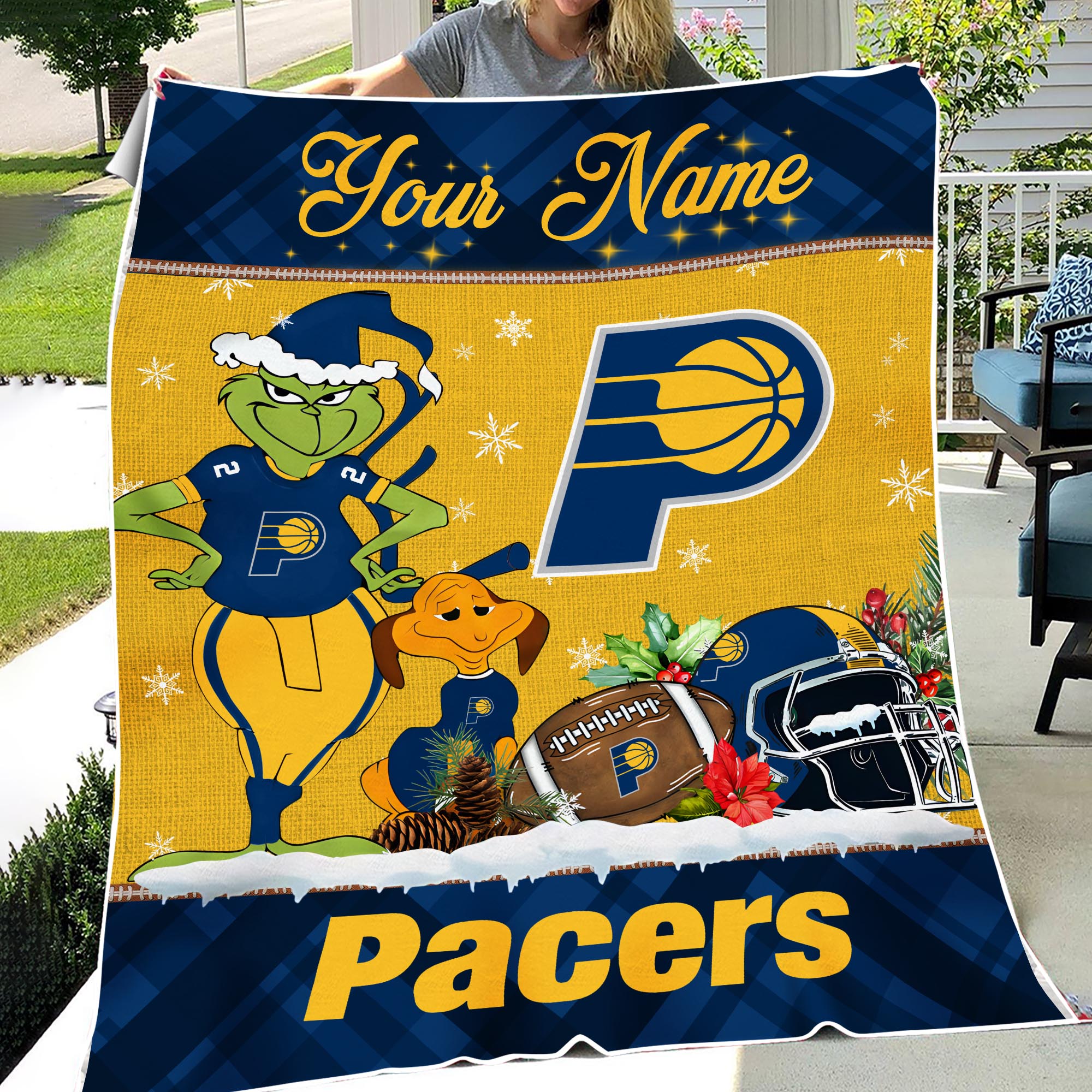 Sportswearmerch Indiana Pacers NBA x Grinch Christmas Fleece Blanket For Fan