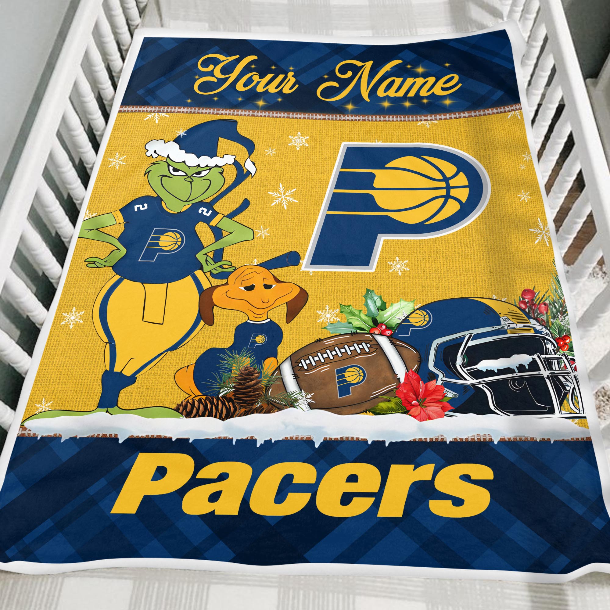 Sportswearmerch Indiana Pacers NBA x Grinch Christmas Fleece Blanket For Fan