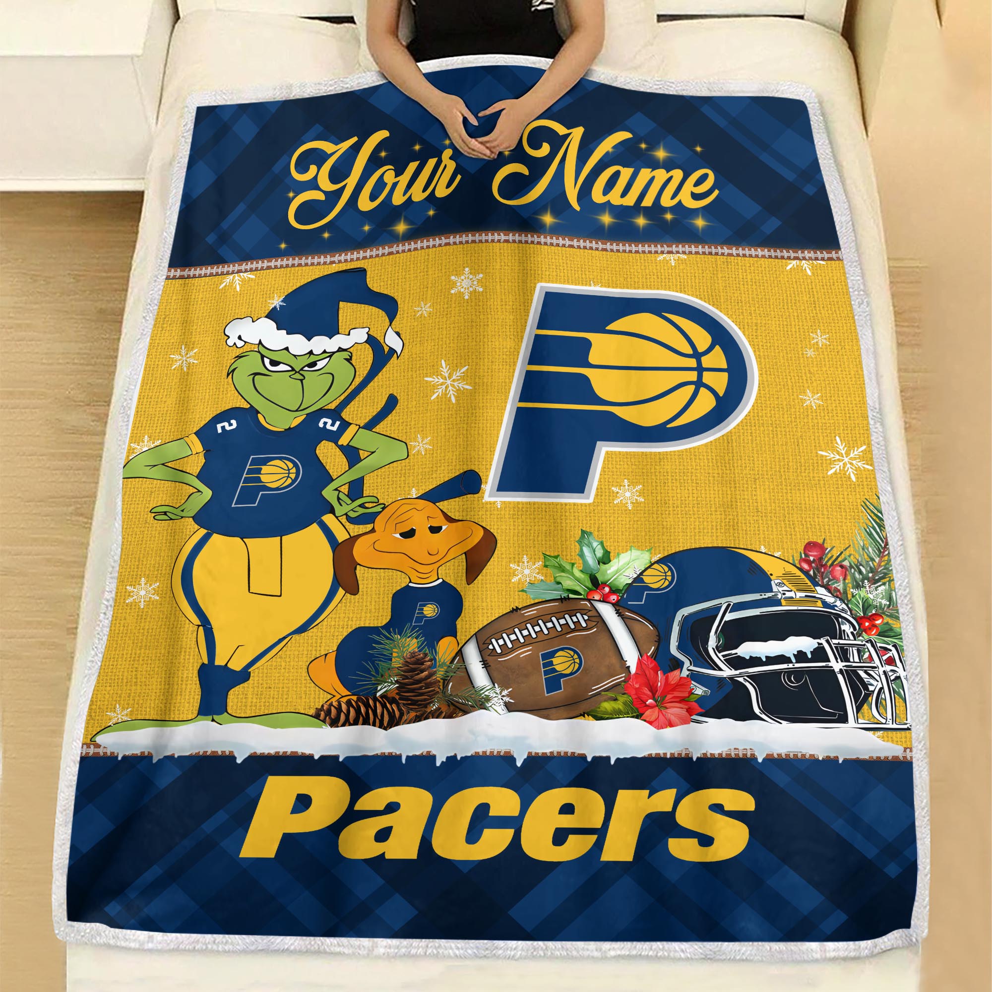 Sportswearmerch Indiana Pacers NBA x Grinch Christmas Fleece Blanket For Fan