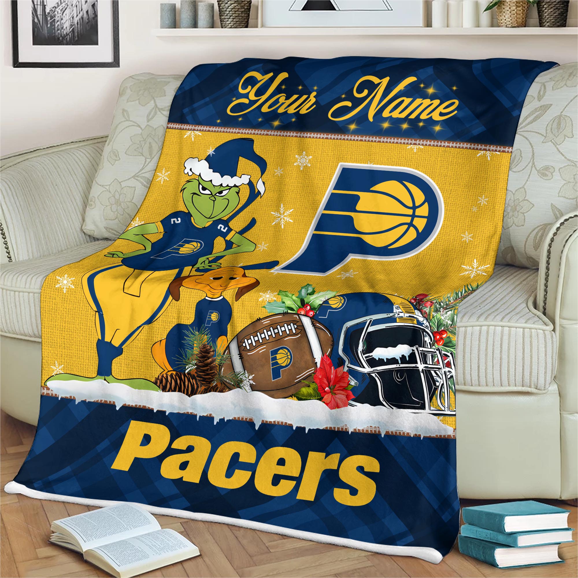 Sportswearmerch Indiana Pacers NBA x Grinch Christmas Fleece Blanket For Fan