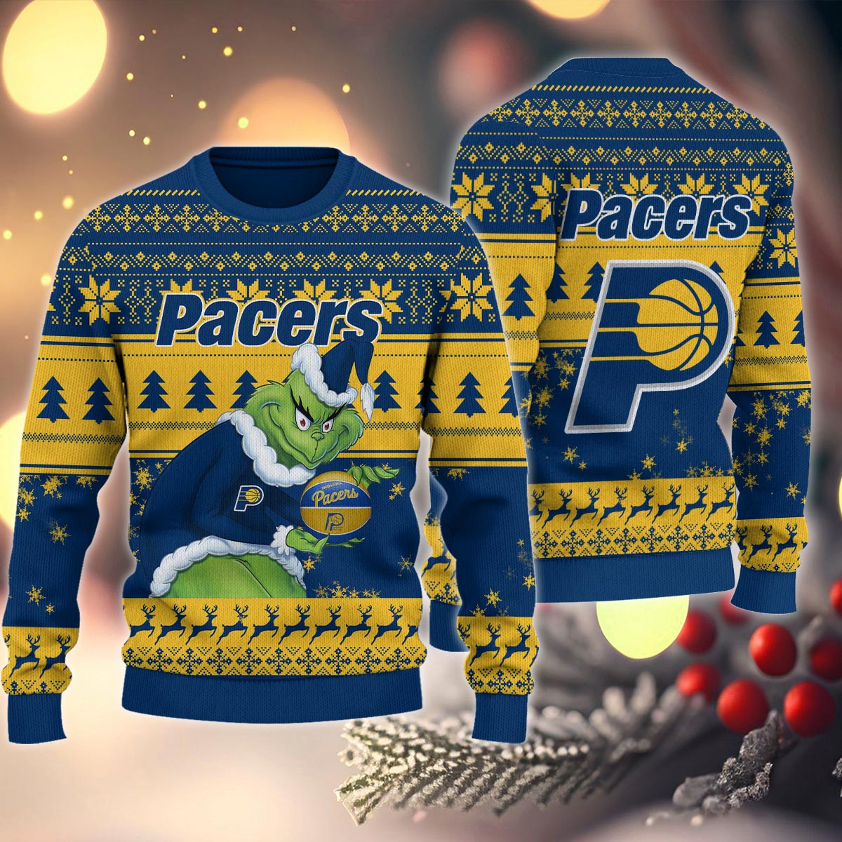 Sportswearmerch Indiana Pacers NBA x Grinch Christmas Ugly Sweater For Fans