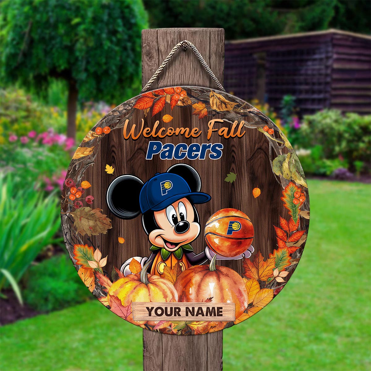 Sportswearmerch Indiana Pacers NBA x Mickey Round Wooden Sign For Fan