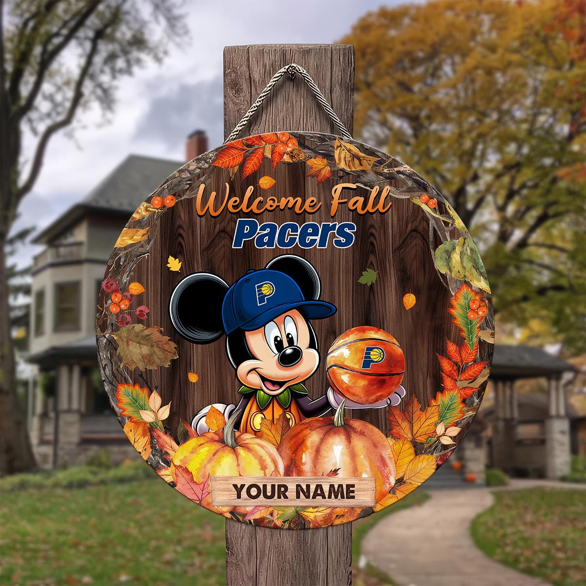 Sportswearmerch Indiana Pacers NBA x Mickey Round Wooden Sign For Fan