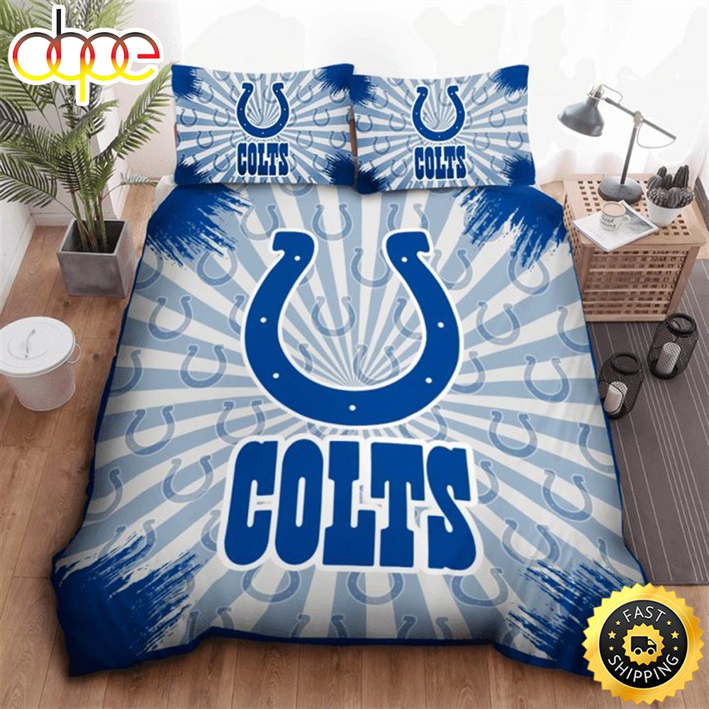 Sportswearmerch Indianapolis Colts NFL Blue White Bedding Set For Fan