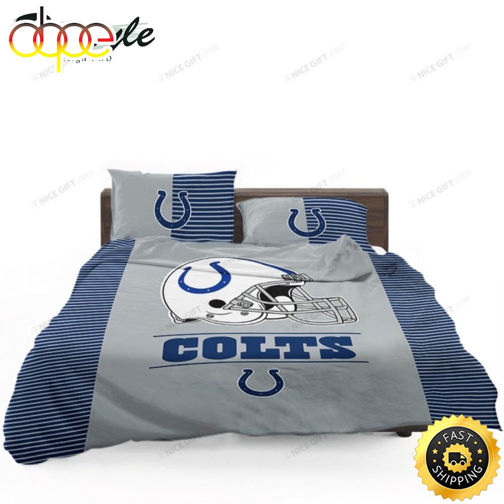 Sportswearmerch Indianapolis Colts NFL Grey Blue Bedding Set For Fan