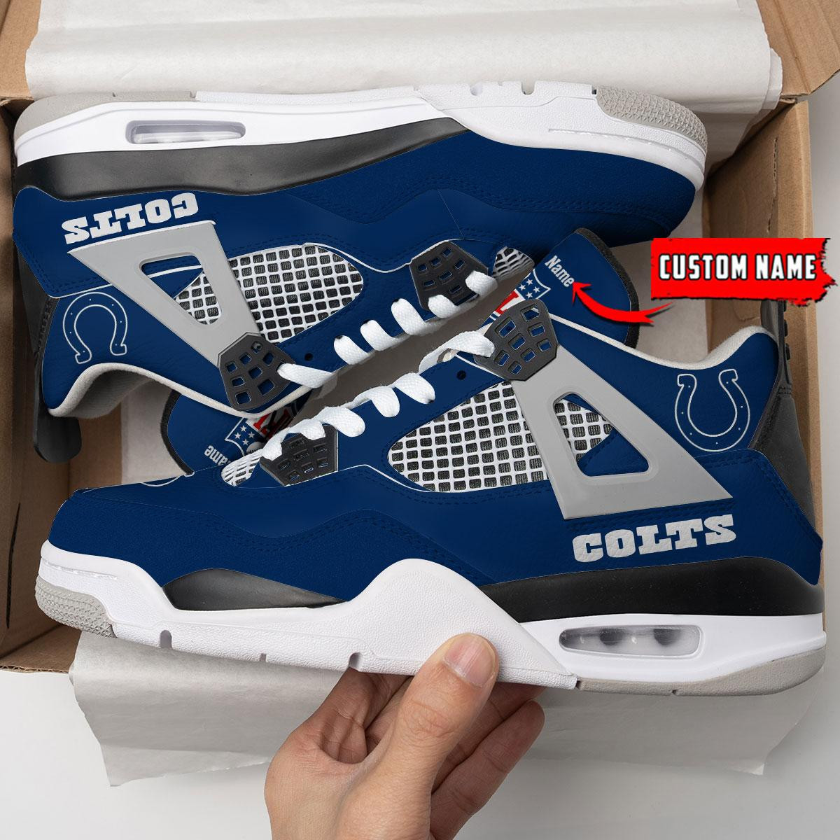 Sportswearmerch Indianapolis Colts NFL Personalized Air Jordan 4 AJ4 Sneakers Shoes For Men And Women