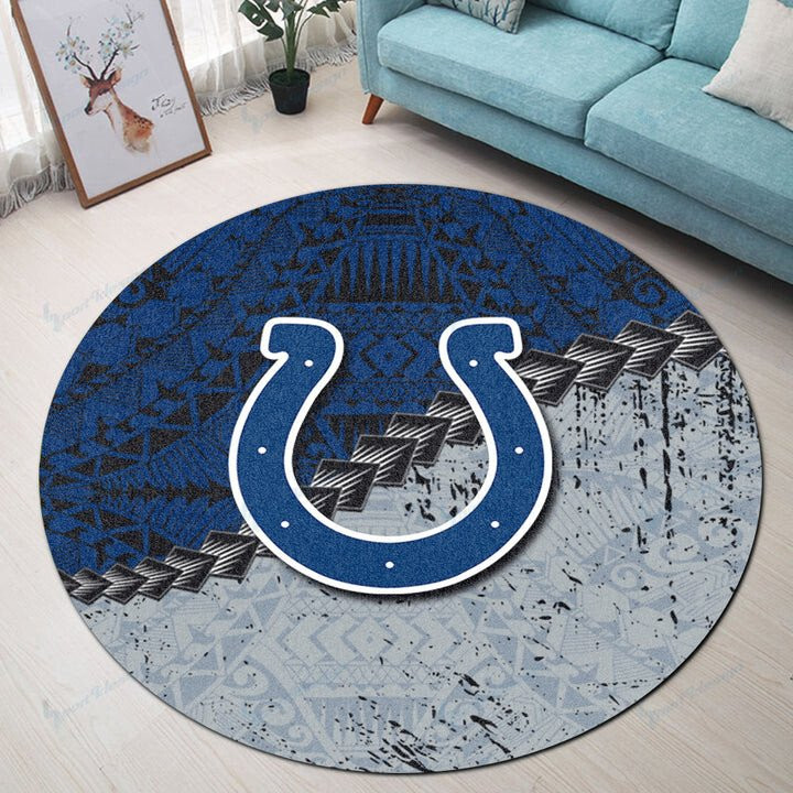 Sportswearmerch Indianapolis Colts NFL Round Rug Grunge Polynesian Tattoo For Fan