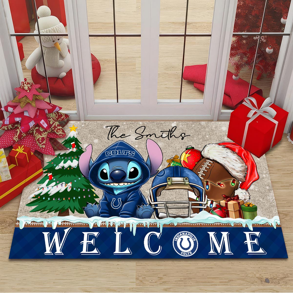 Sportswearmerch Indianapolis Colts NFL x Cute Stitch Christmas Doormat For Fan