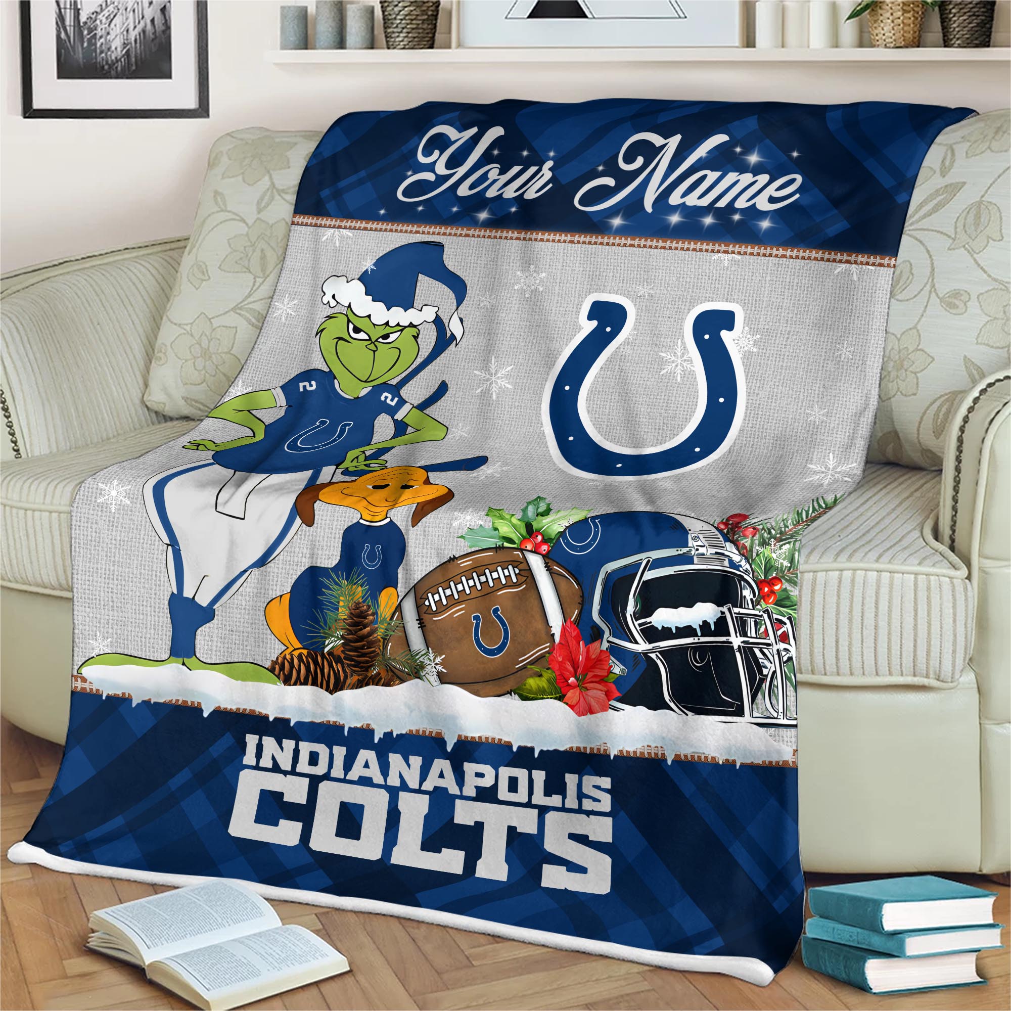 Sportswearmerch Indianapolis Colts NFL x Grinch Christmas Fleece Blanket For Fan