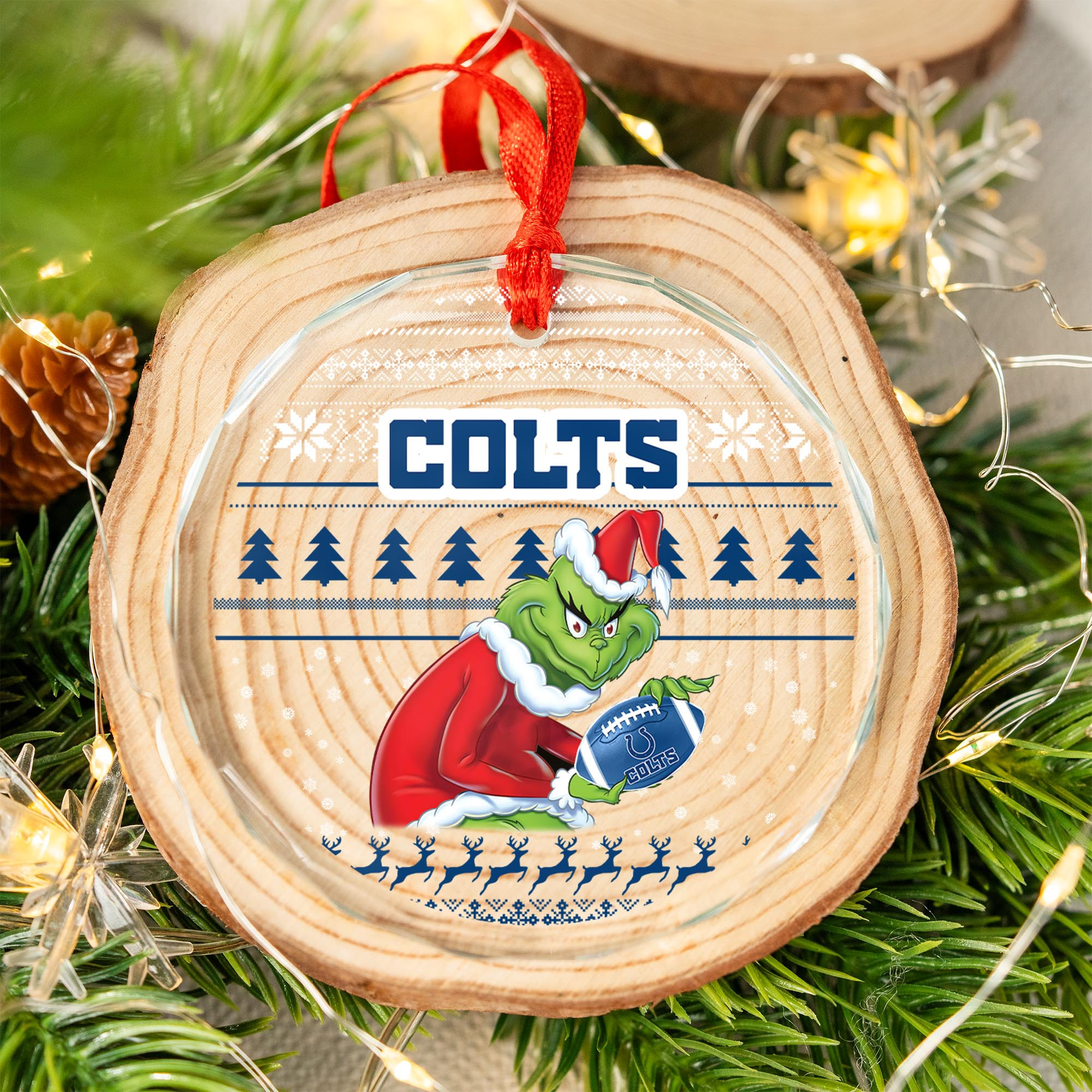 Sportswearmerch Indianapolis Colts NFL x Grinch Christmas Glass Ornament For Fans