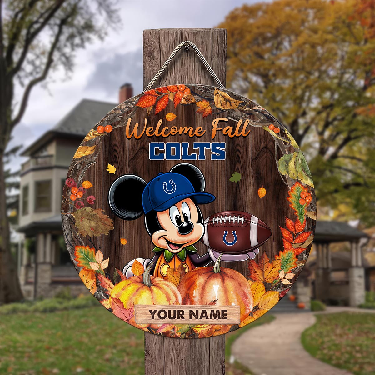 Sportswearmerch Indianapolis Colts NFL x Mickey Round Wooden Sign For Fan