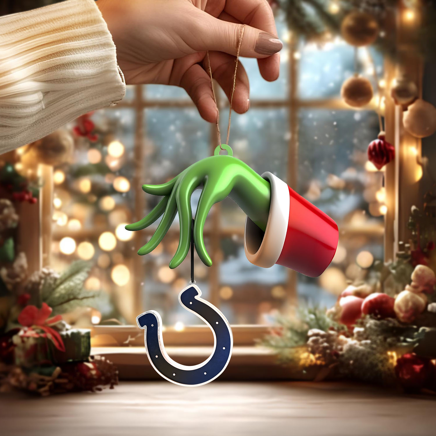 Sportswearmerch Indianapolis Colts NFL x The Grinch Christmas Acrylic Mix Wooden Ornament Gift For Fans