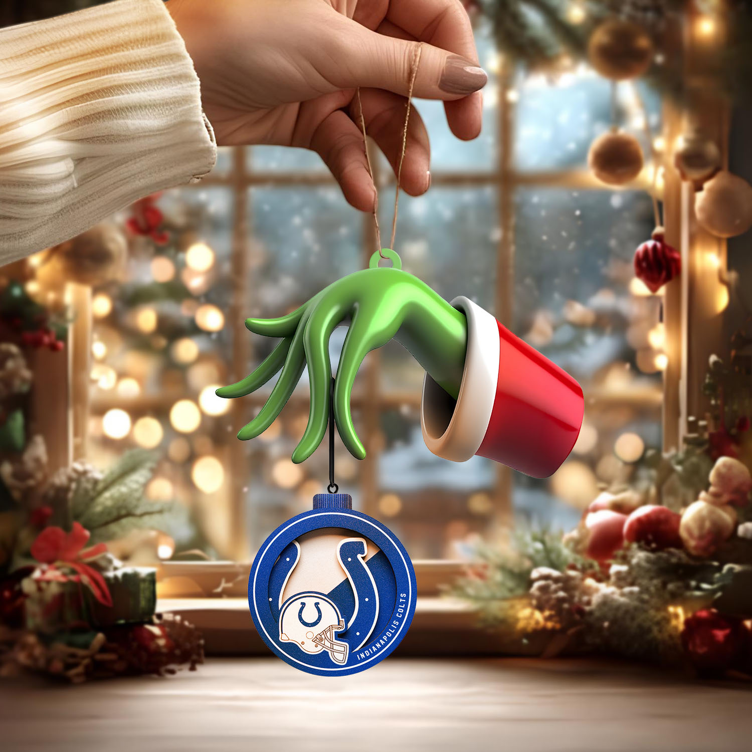 Sportswearmerch Indianapolis Colts NFL x The Grinch Christmas Acrylic Mix Wooden Ornament Gift For Fans