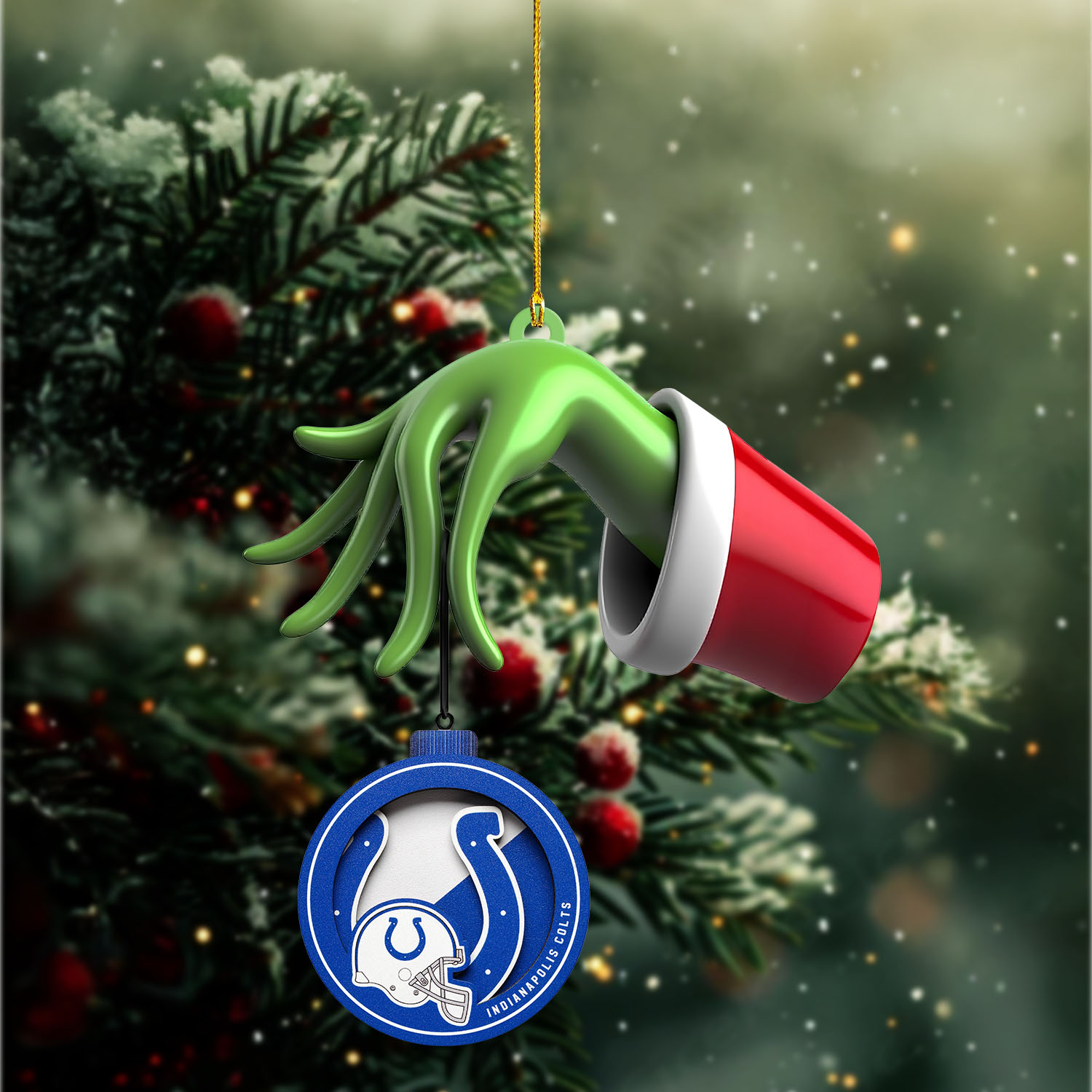 Sportswearmerch Indianapolis Colts NFL x The Grinch Christmas Acrylic Mix Wooden Ornament Gift For Fans