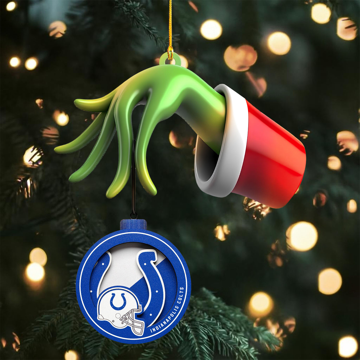 Sportswearmerch Indianapolis Colts NFL x The Grinch Christmas Acrylic Mix Wooden Ornament Gift For Fans