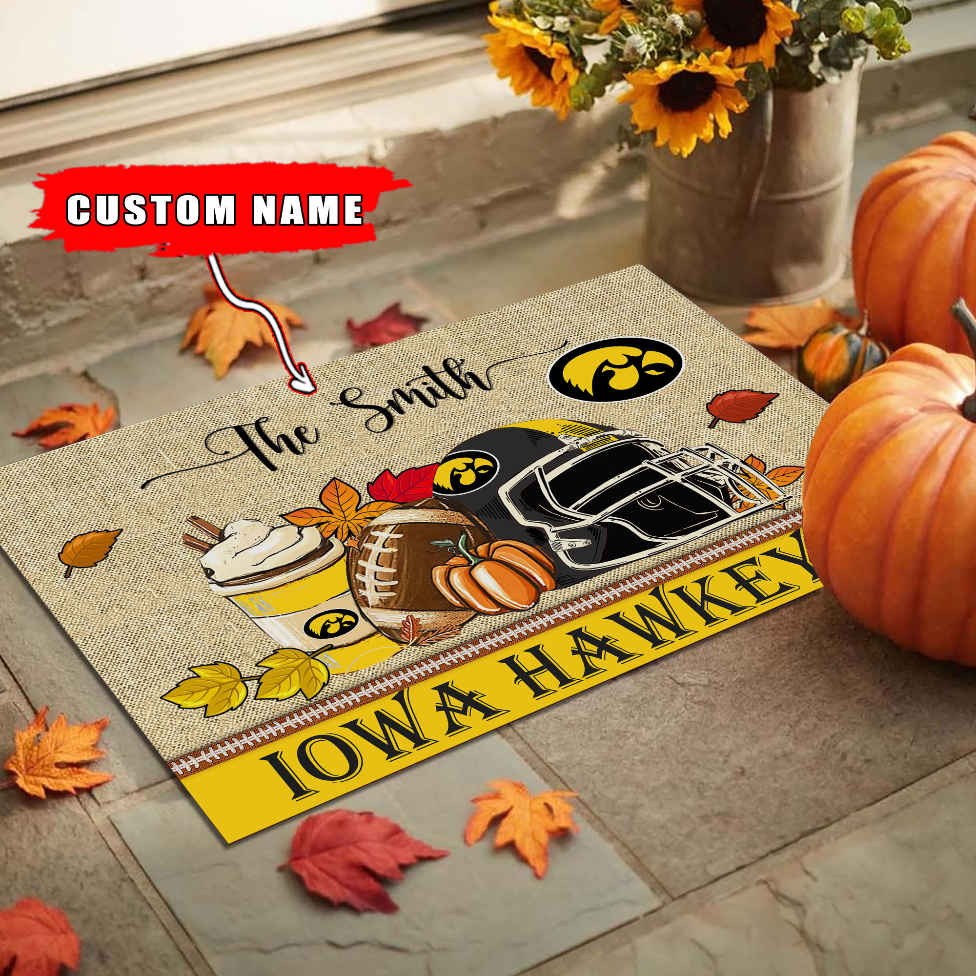 Sportswearmerch Iowa Hawkeyes NCAA Fall Football Custom Doormat For Fan