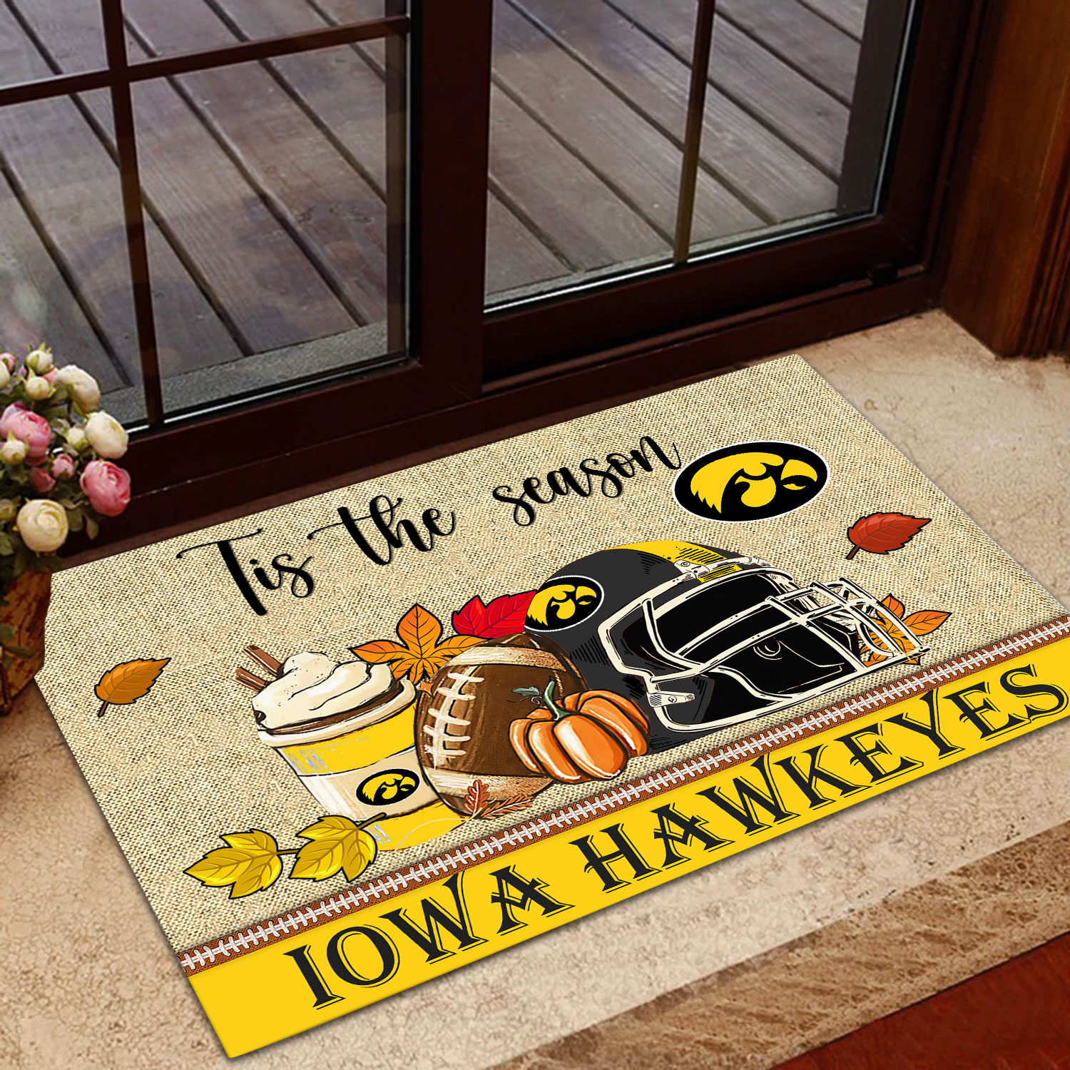 Sportswearmerch Iowa Hawkeyes NCAA Fall Football Custom Doormat For Fan