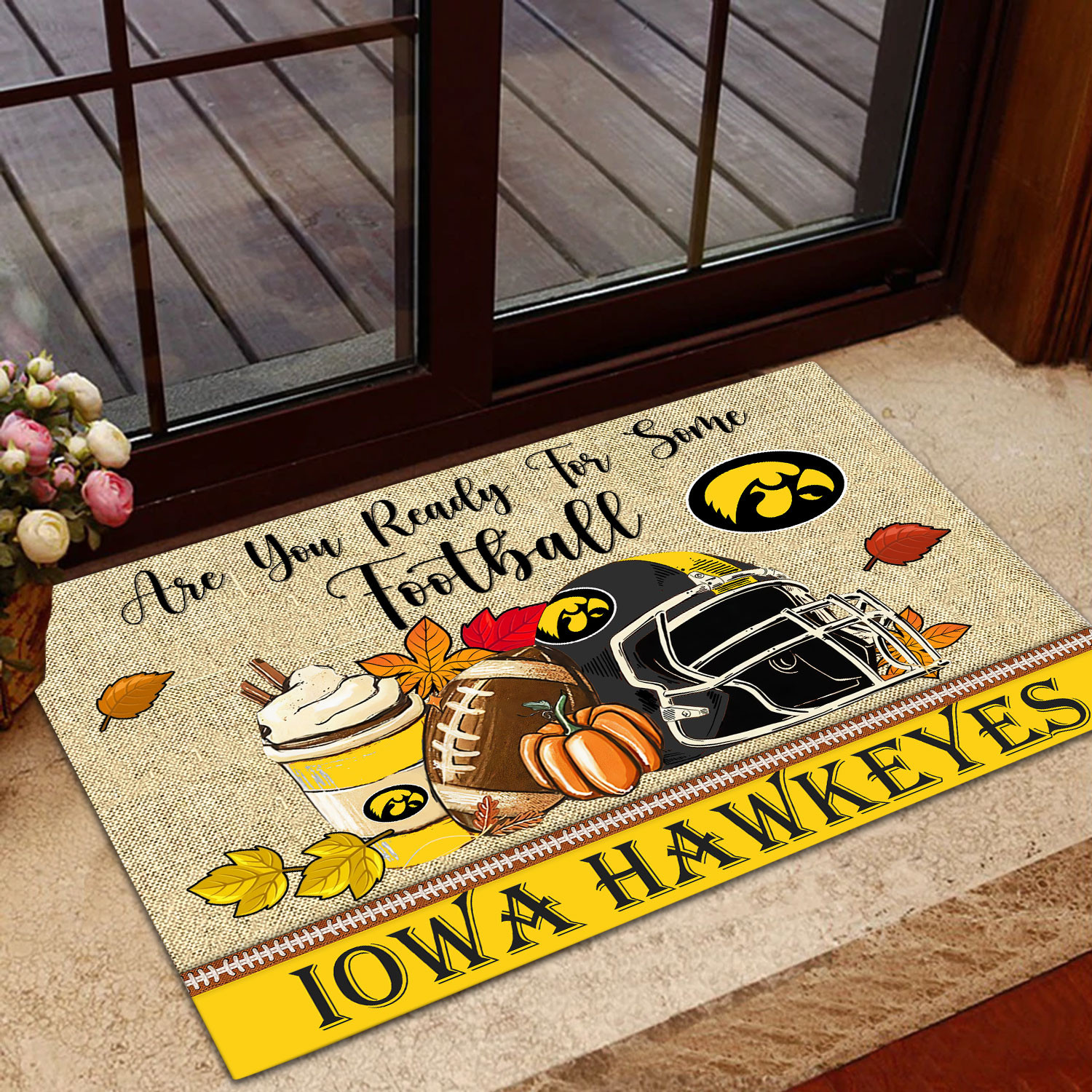 Sportswearmerch Iowa Hawkeyes NCAA Fall Football Custom Doormat For Fan