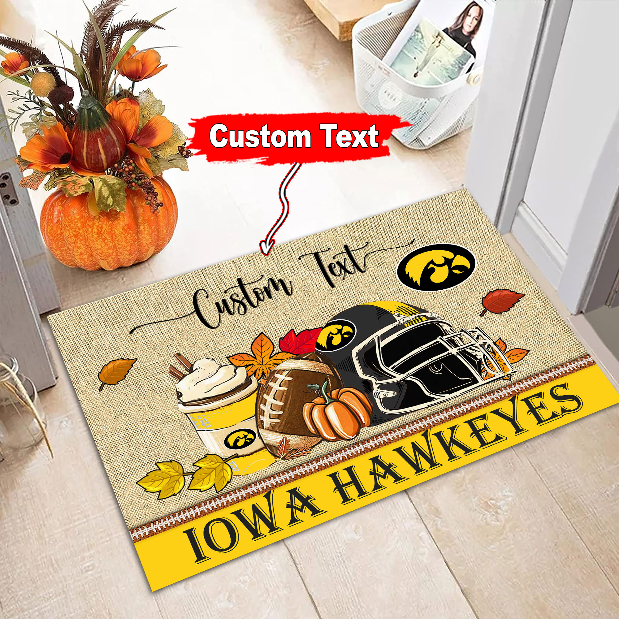 Sportswearmerch Iowa Hawkeyes NCAA Fall Football Custom Doormat For Fan
