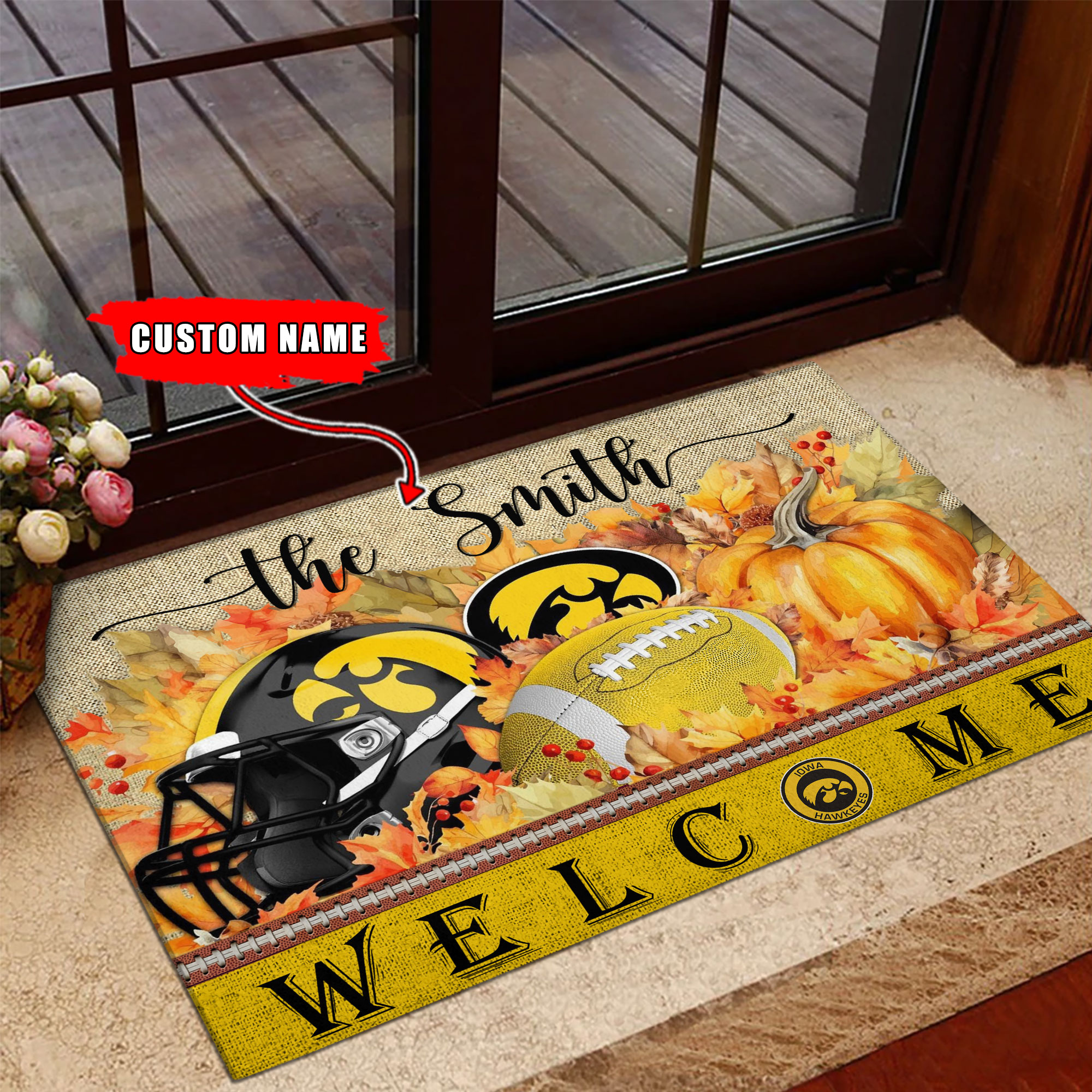 Sportswearmerch Iowa Hawkeyes NCAA Welcome Fall Football Doormat For Fan