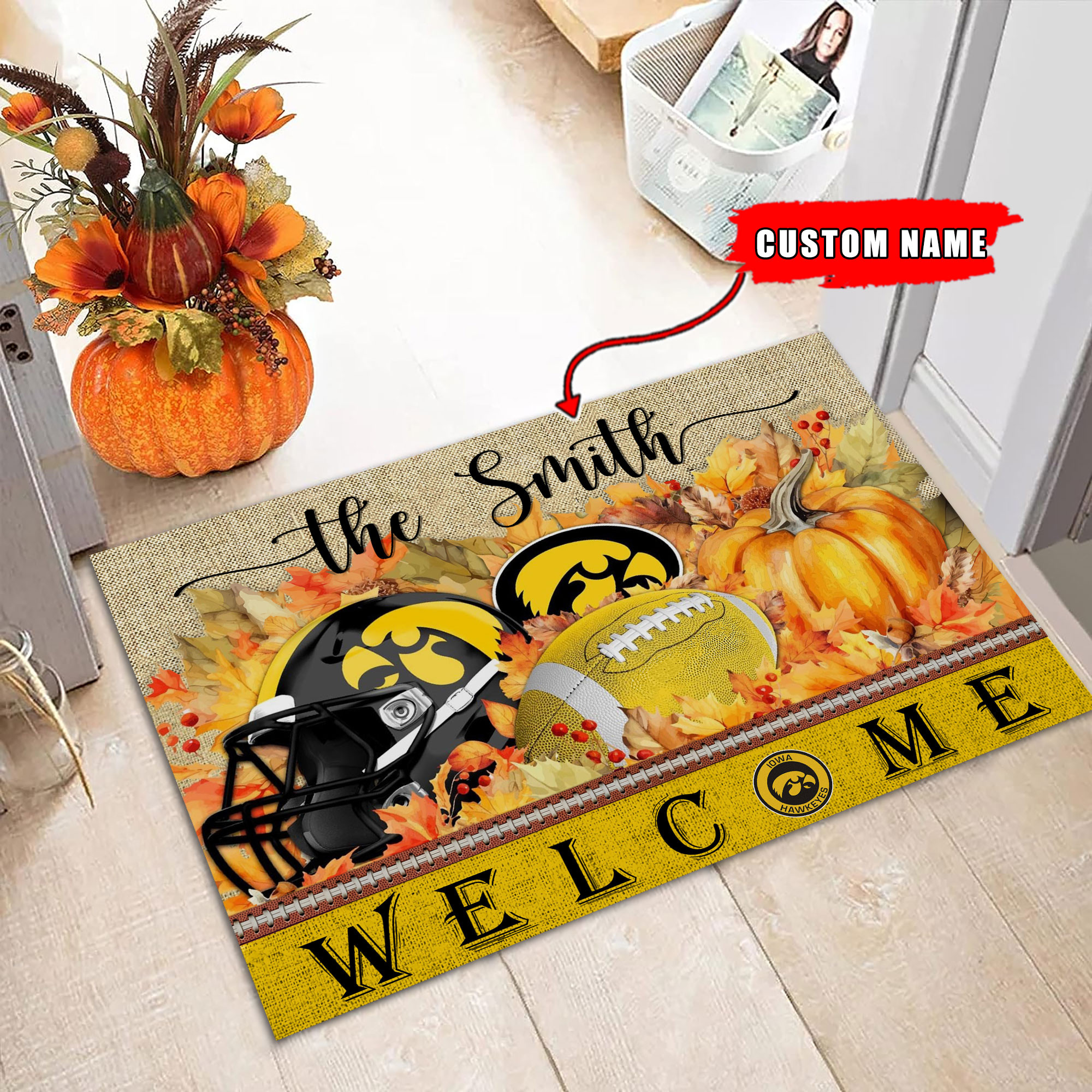 Sportswearmerch Iowa Hawkeyes NCAA Welcome Fall Football Doormat For Fan