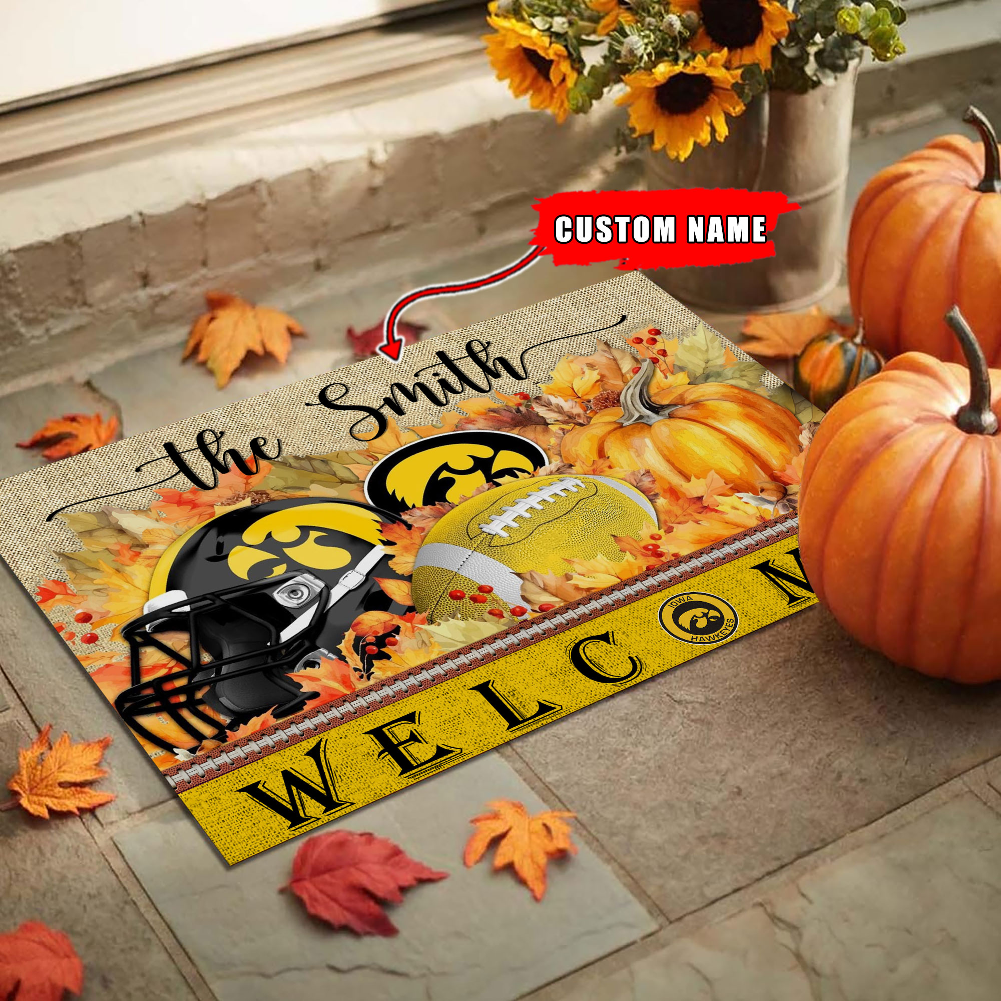 Sportswearmerch Iowa Hawkeyes NCAA Welcome Fall Football Doormat For Fan
