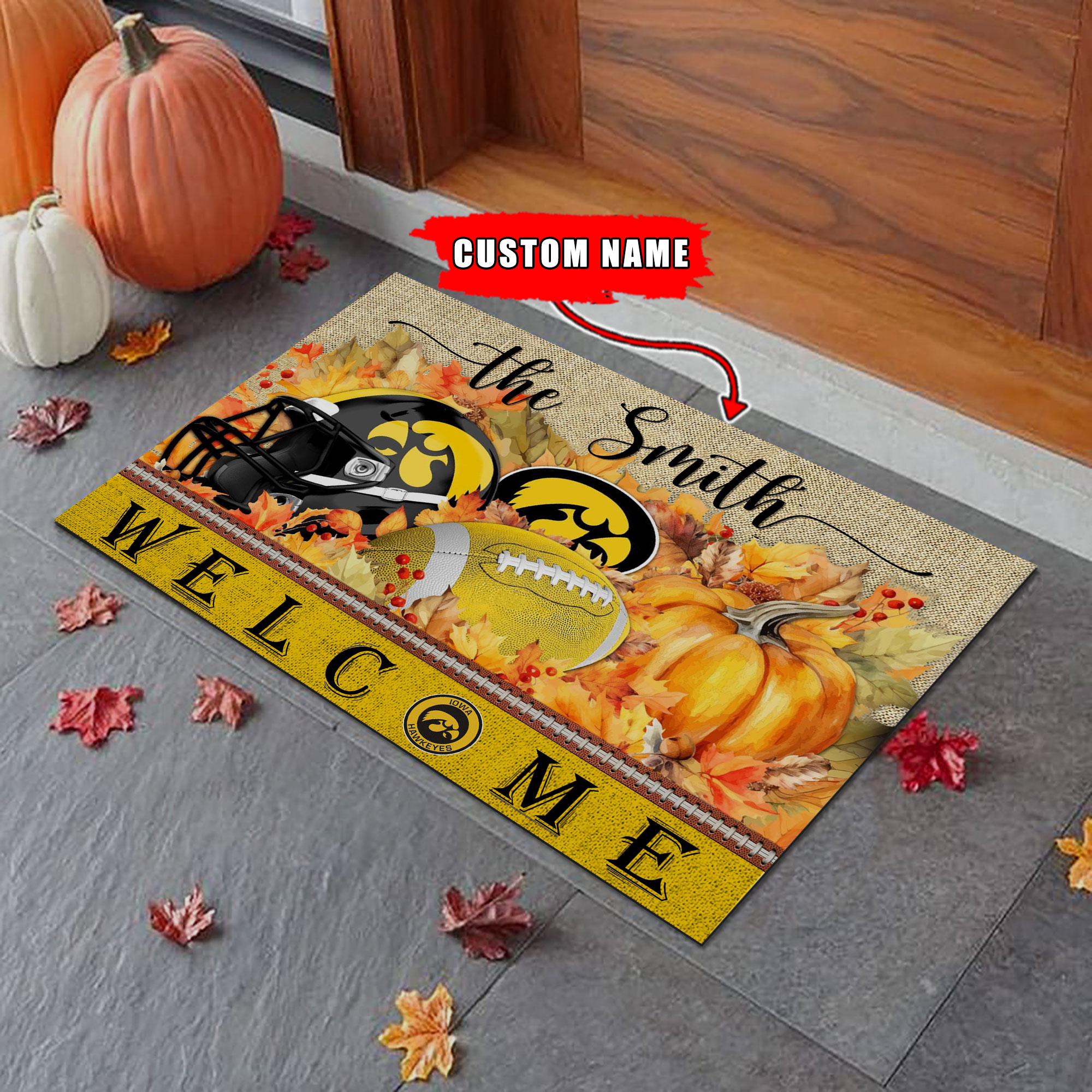 Sportswearmerch Iowa Hawkeyes NCAA Welcome Fall Football Doormat For Fan