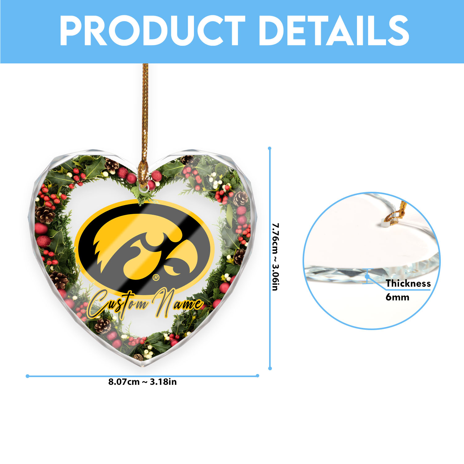 Sportswearmerch Iowa Hawkeyes NCAA x Christmas Glass Ornament Gift For Fans