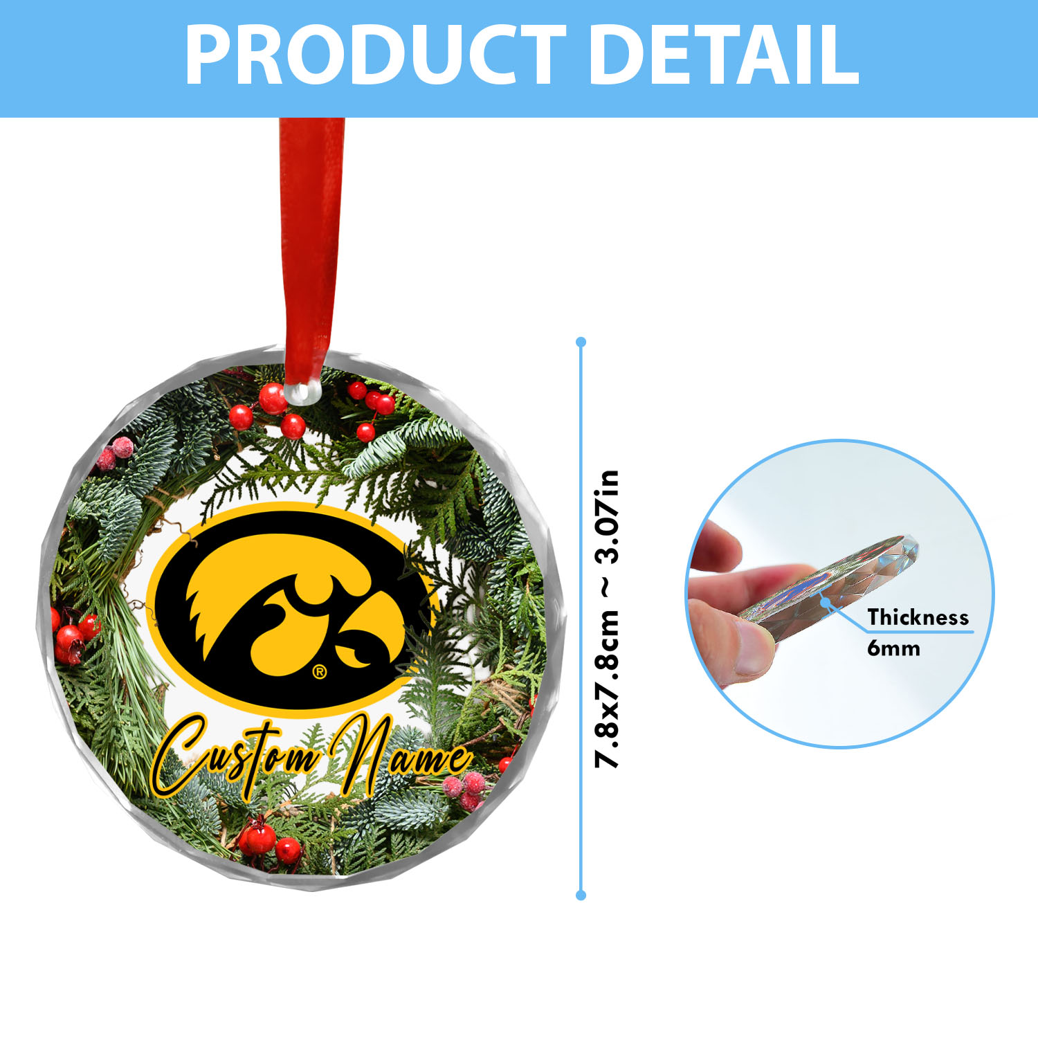 Sportswearmerch Iowa Hawkeyes NCAA x Christmas Glass Ornament Gift For Fans